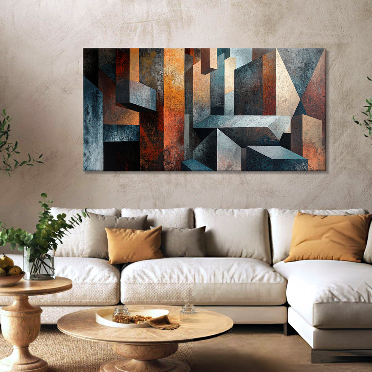 Geometric Harmony Cubism Abstract Canvas Wall Art