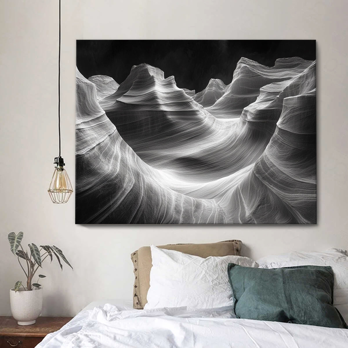 Ethereal Waves Monochromatic Abstract Canvas Wall Art