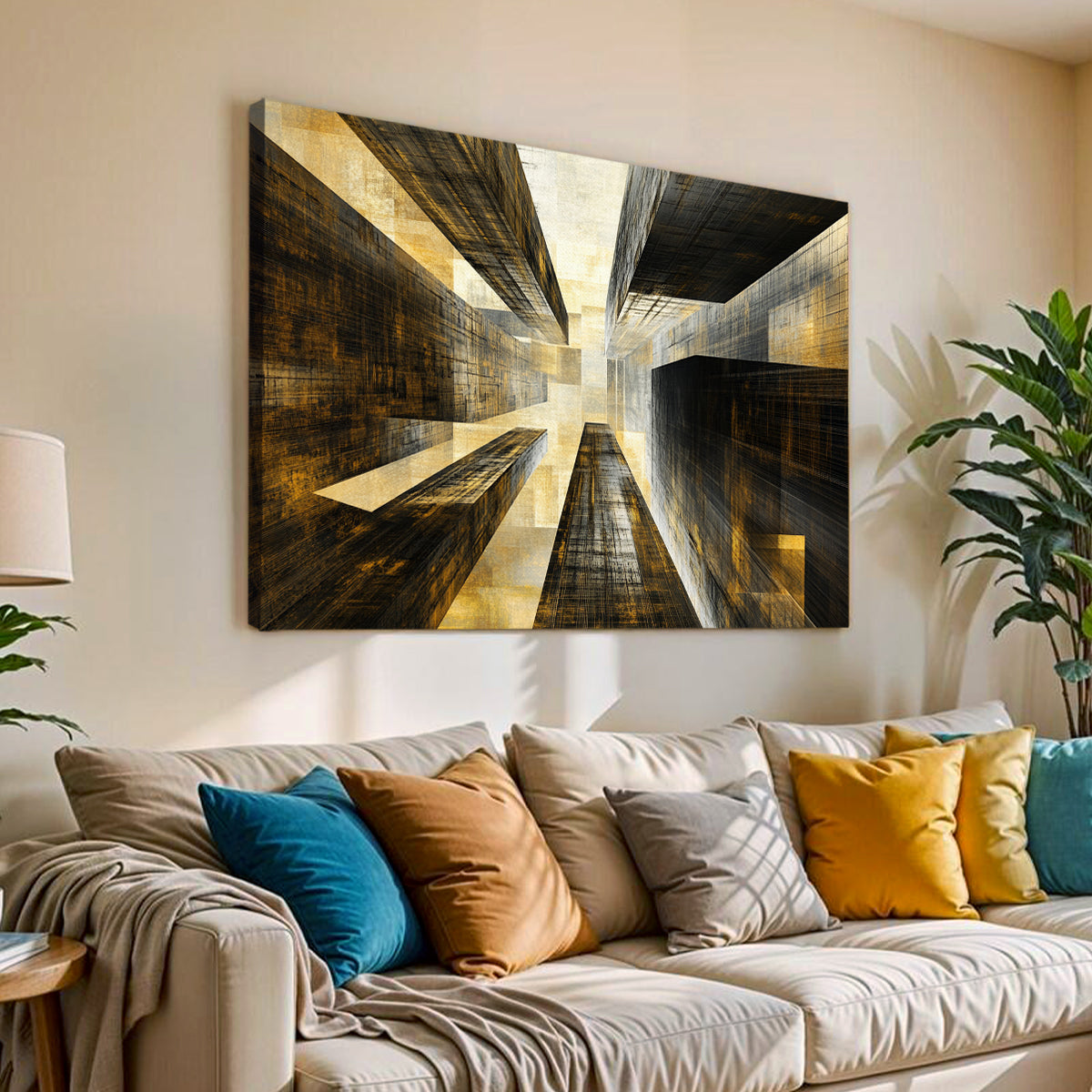 Urban Ascent Geometric Abstract Canvas Wall Art