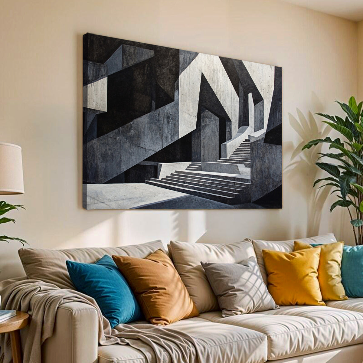 Monochrome Ascension Minimalist Geometric Abstract Canvas Wall Art