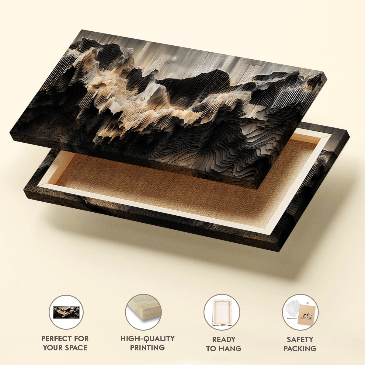 Textured Mountain Landscape Abstract Canvas Wall Art for Living Room