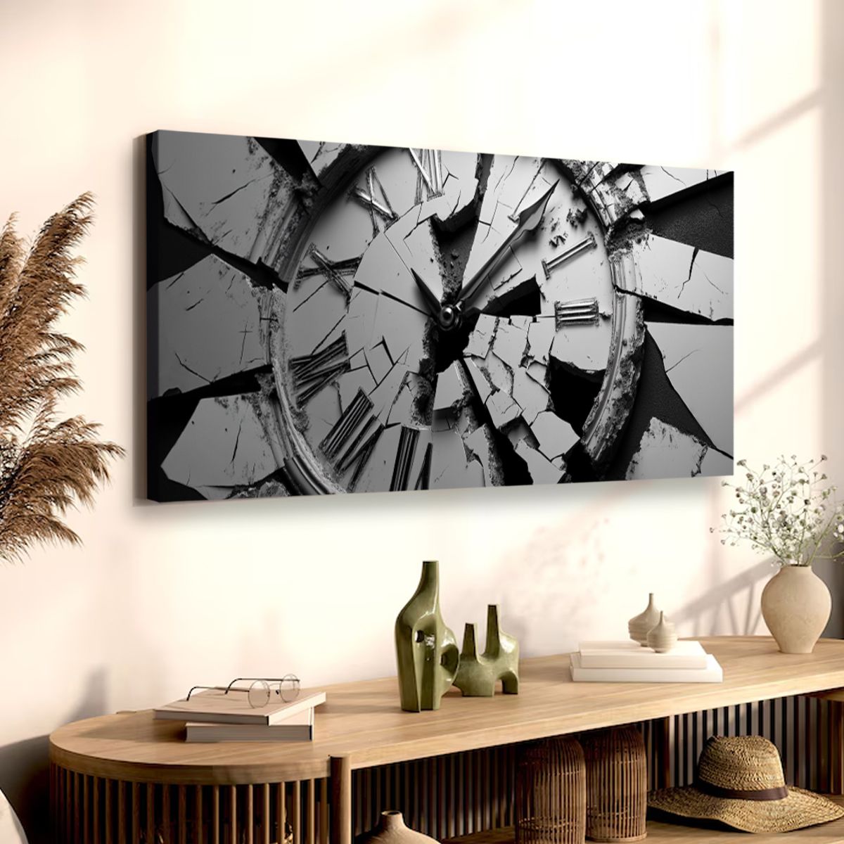Fragmented Time Contemporary Abstract Canvas Wall Art for Living Room