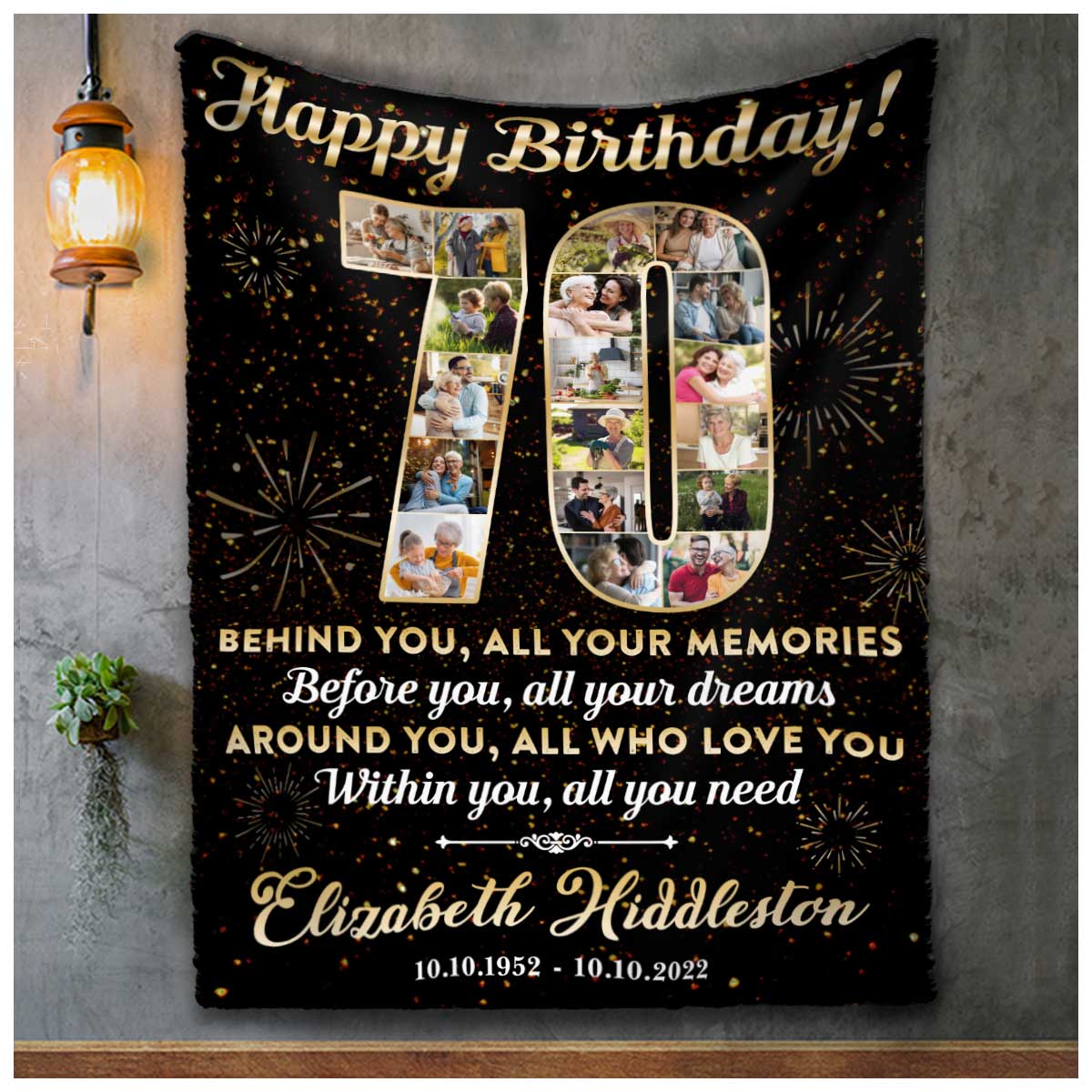 Personalized Photo Collage 70th Birthday Blanket Best 70th Birthday Gift Idea