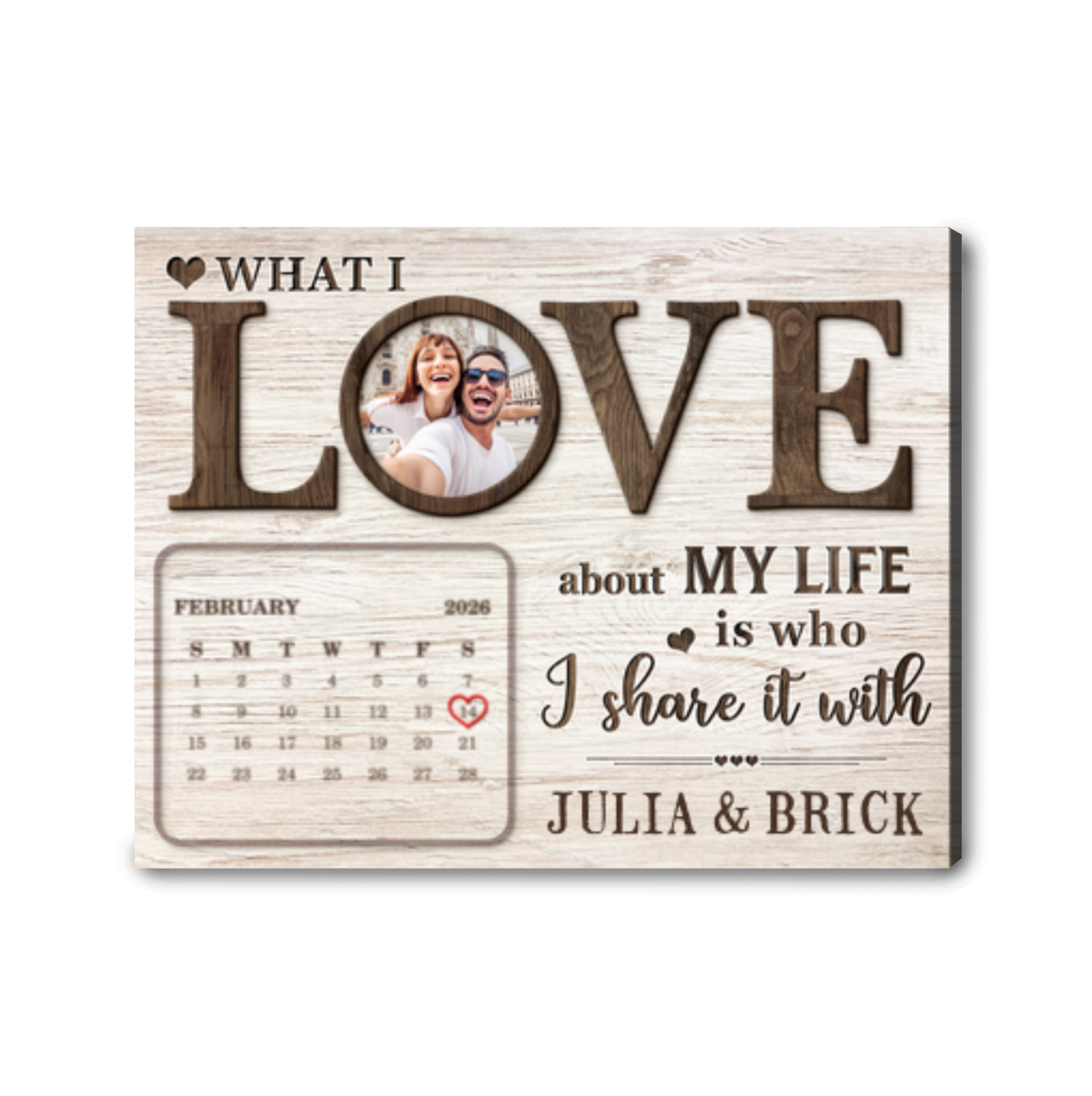 What I Love Personalized Calendar Canvas Photo Print Valentine’s Day Gift