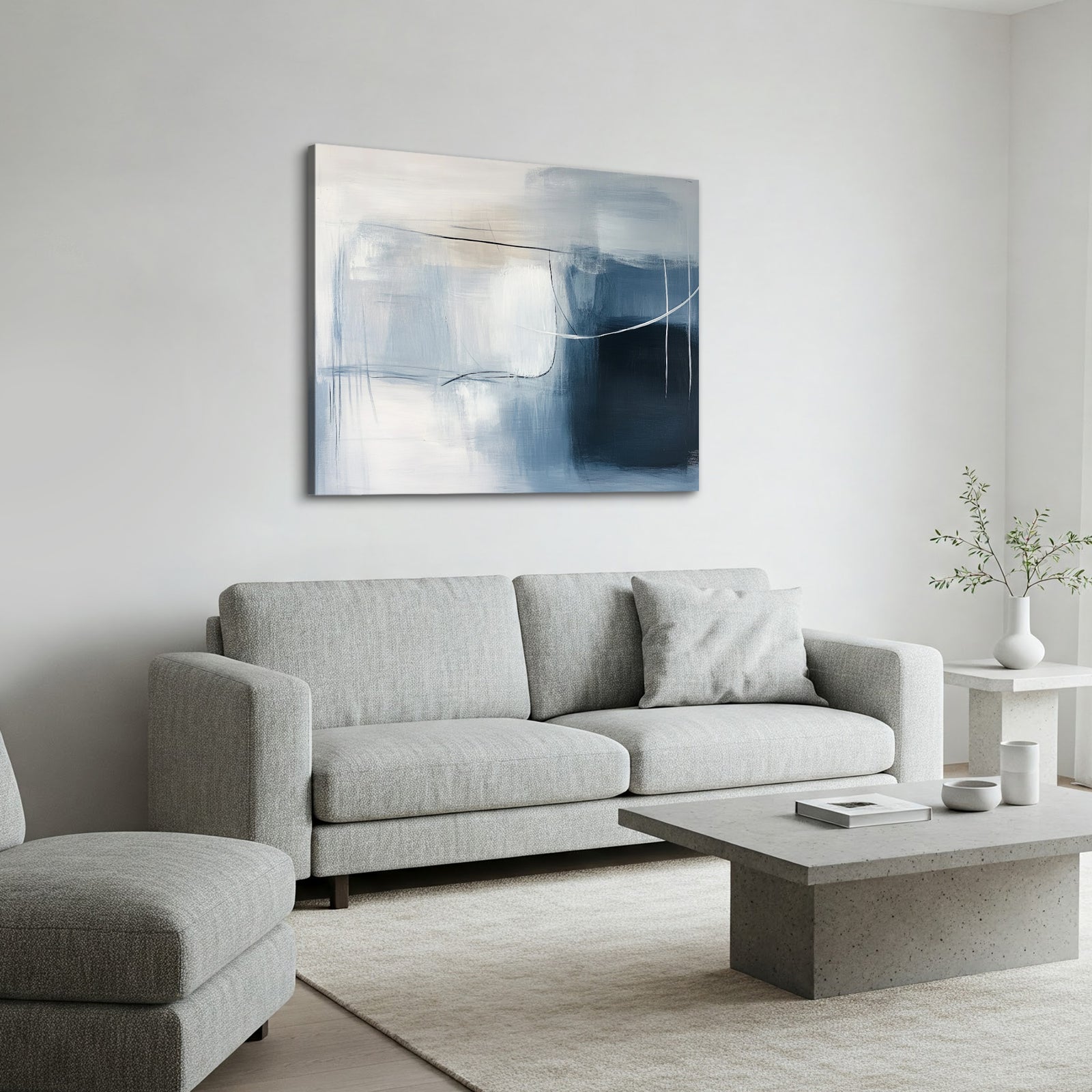 Muted Gray Abstract Canvas Wall Art – Calming Minimalist Painting