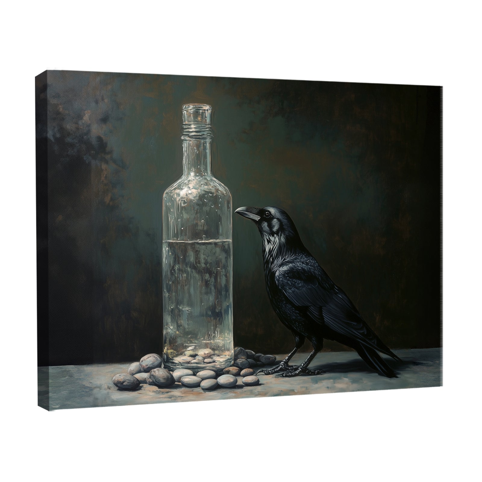 Black Raven and Glass Bottle Oil Painting Canvas Print