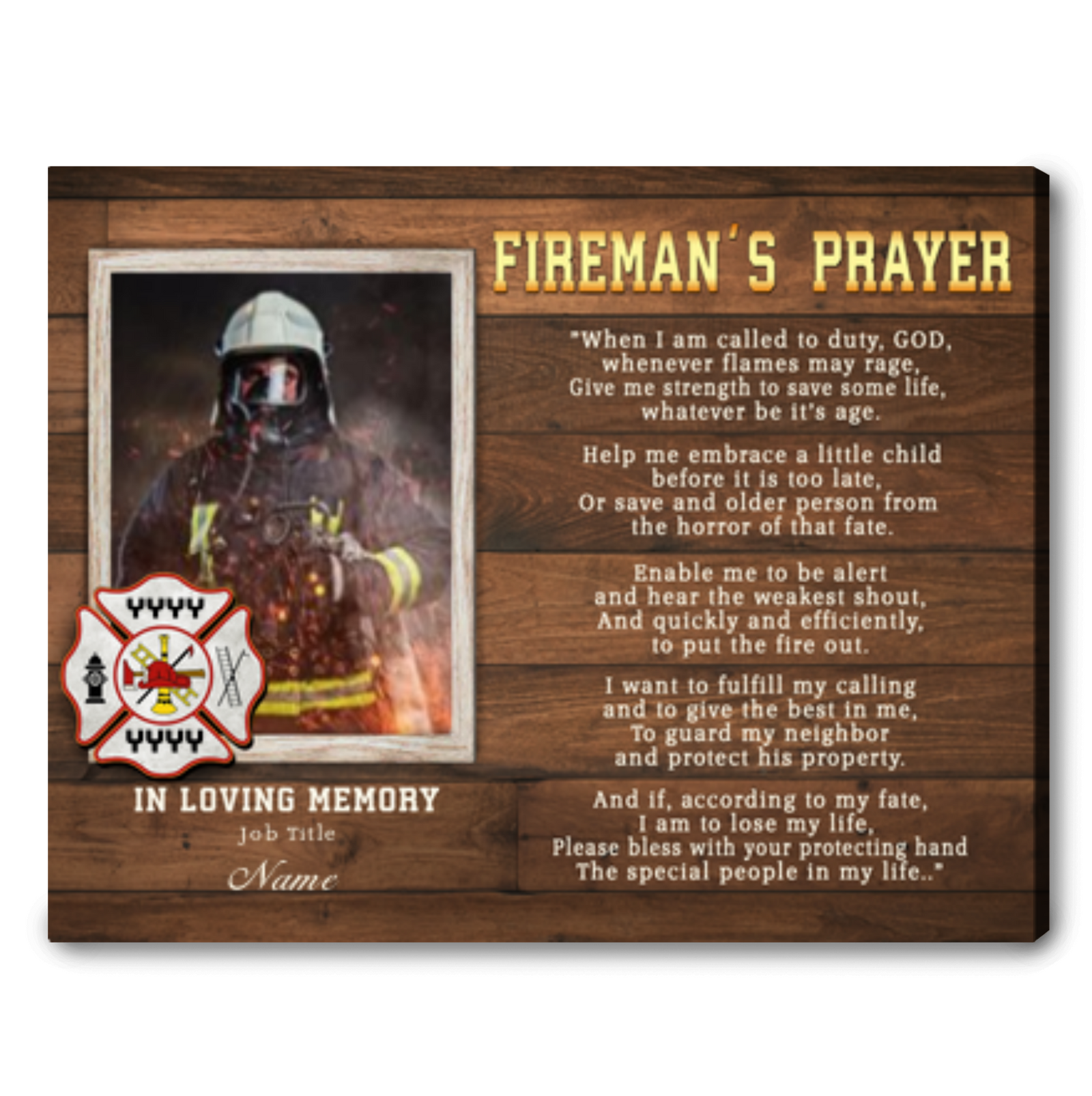 Personalized Firefighter Memorial Gift Sympathy Gift For Loss Of Firefighter Canvas Print