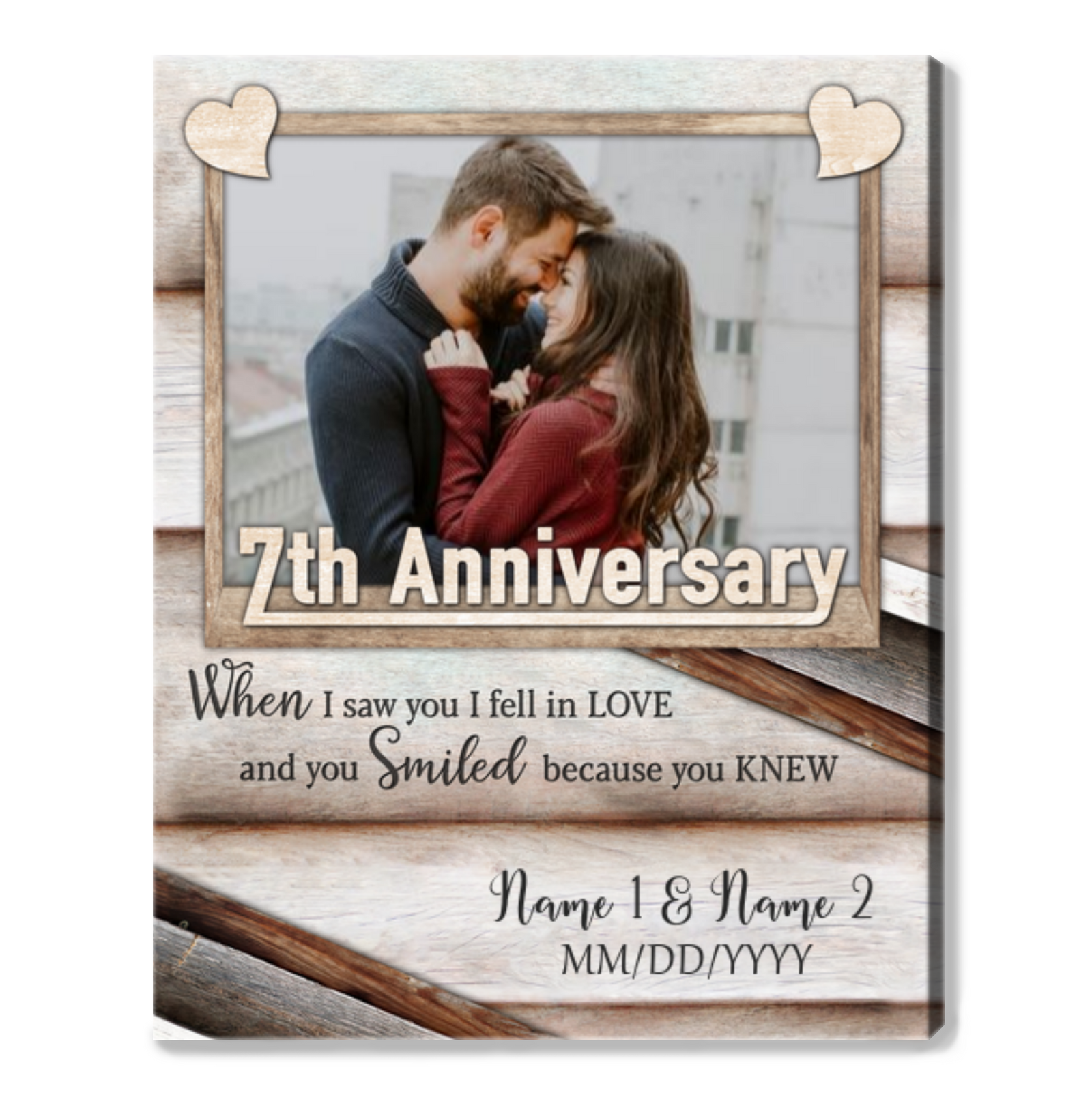 Happy 7th Wedding Anniversary Custom Photo Canvas Print