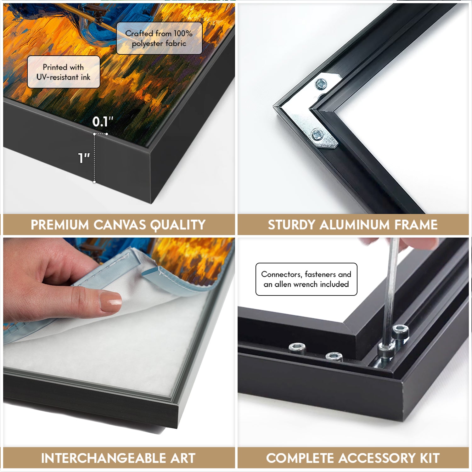 Golden Light and Blue Rowboat Oil Canvas Wall Art