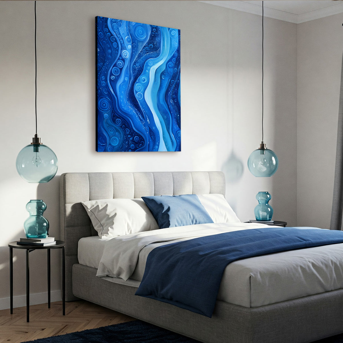 Minimal Blue Monochrome Abstract Wall Art Canvas