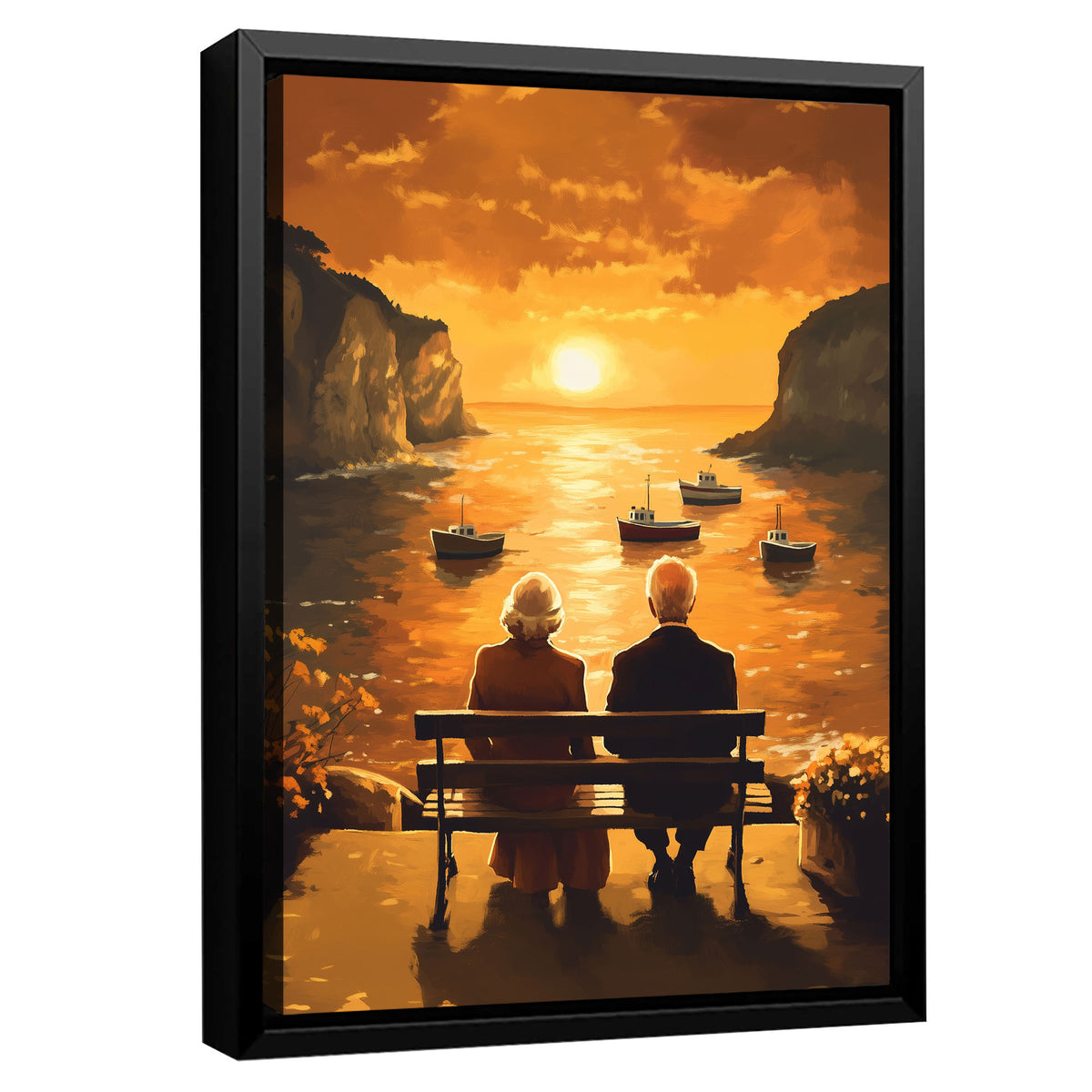 Elderly Couple By The Sea Vintage Artwork