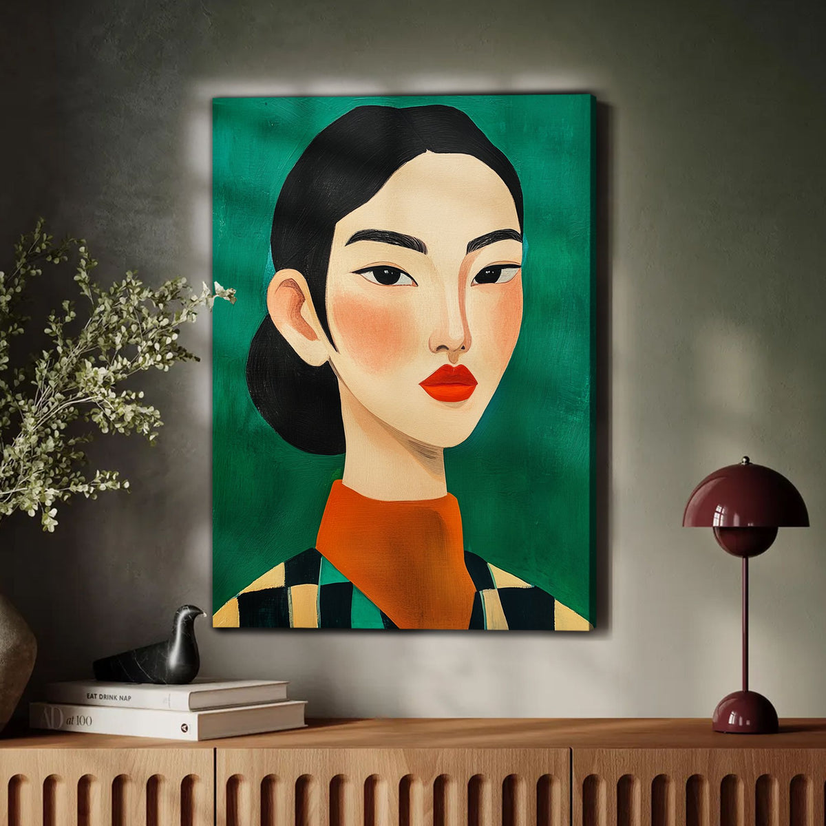 Asian Woman Portrait Canvas Vintage Artwork