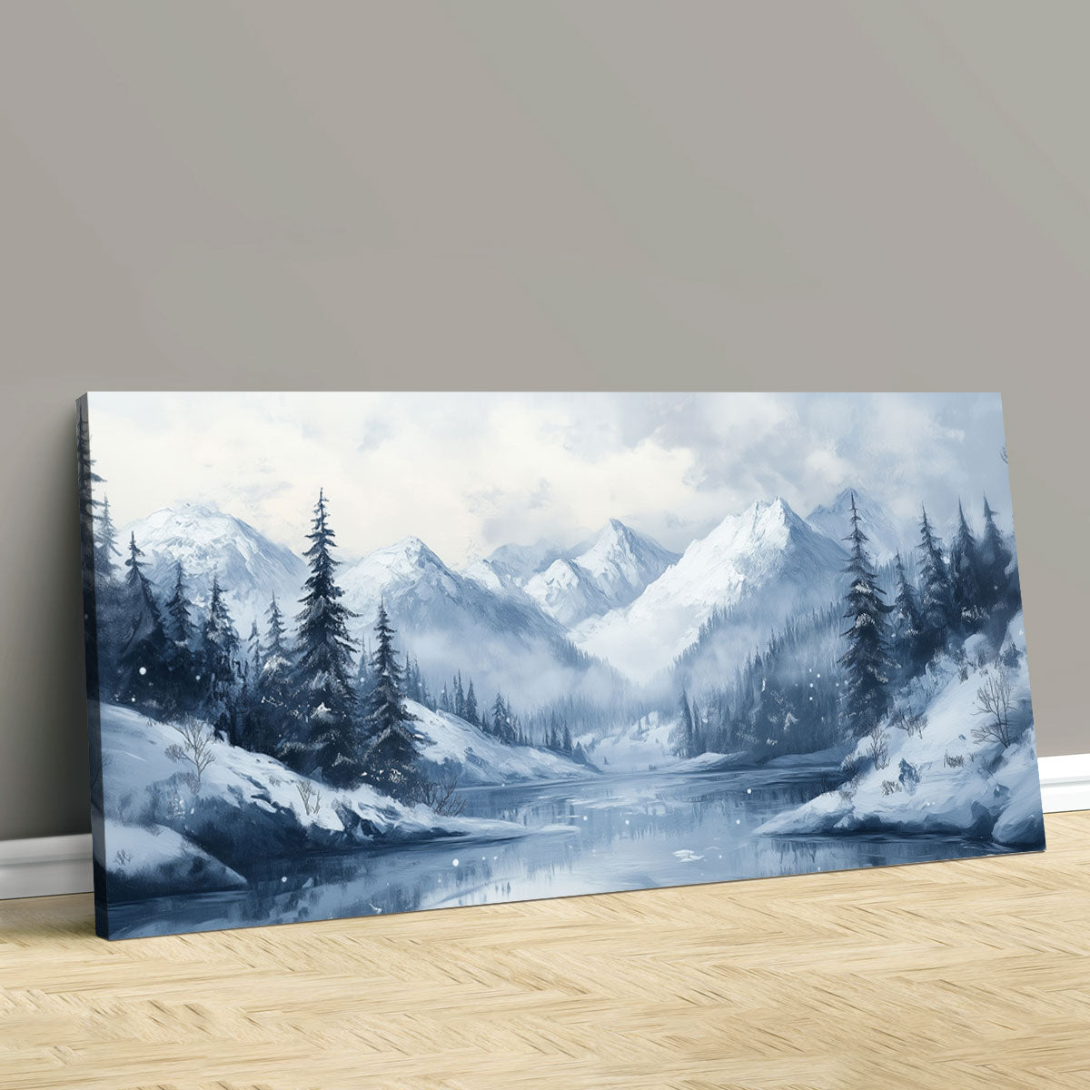 Monochromatic-Toned Winter Mountain Wall Art