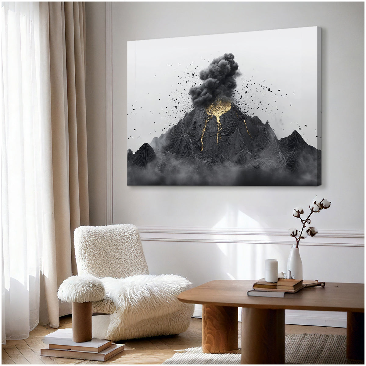 Explosive Volcano Minimalist Abstract Horizontal Wall Art