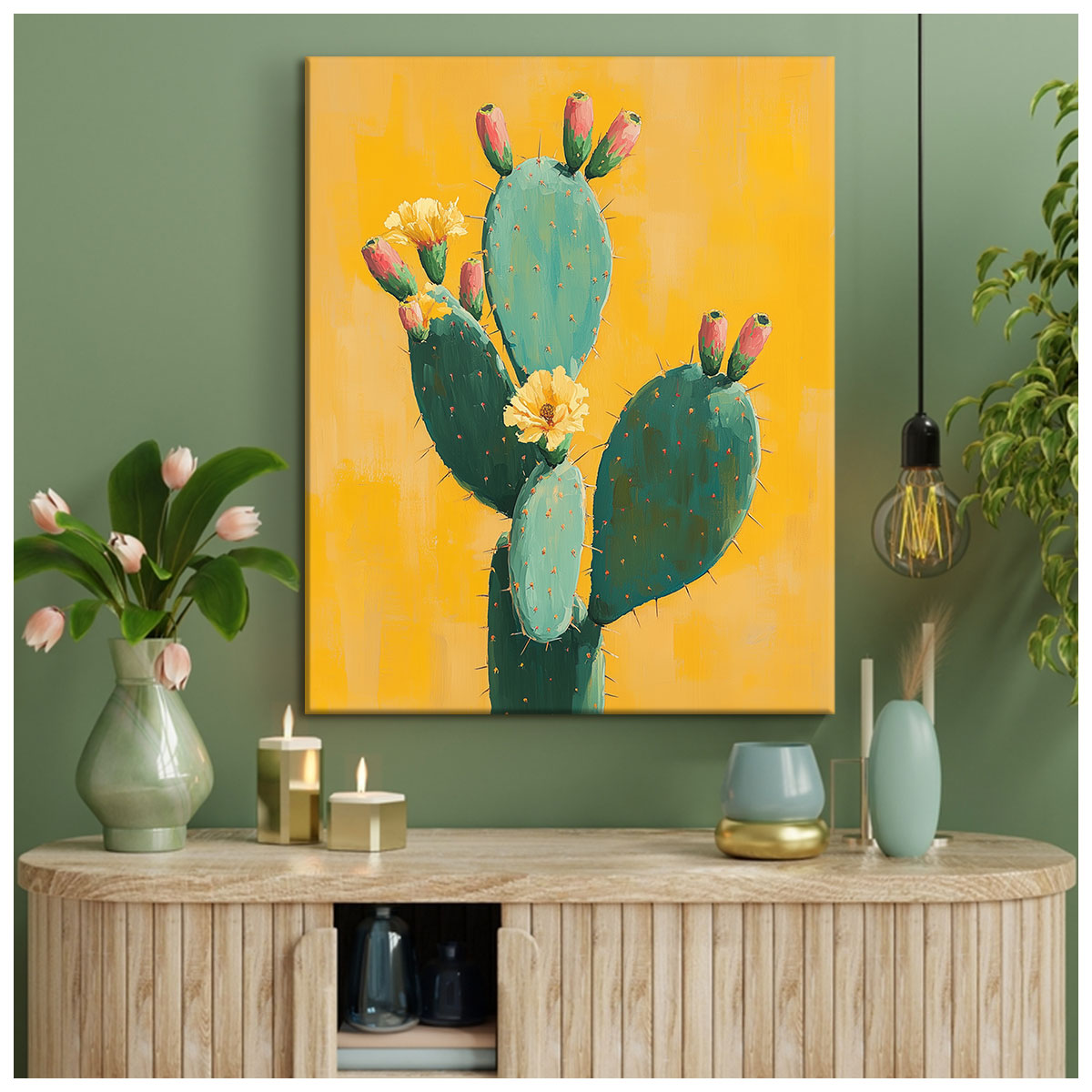 Cactus Painting Canvas Minimalist Wall Art.