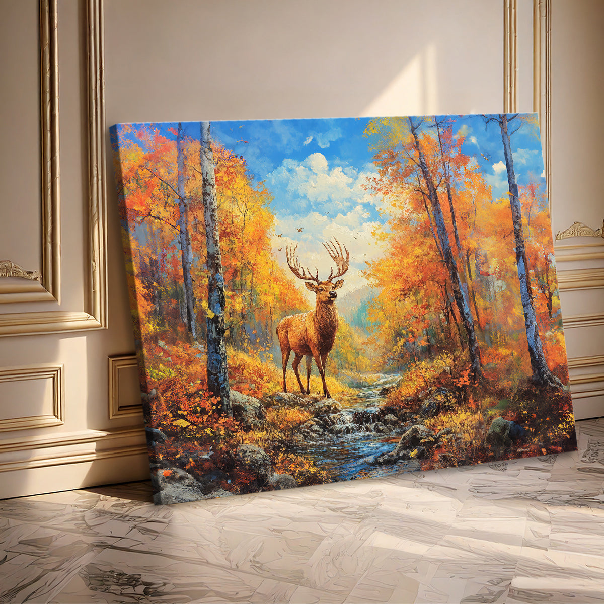 Majestic Stag in Autumn Forest Oil Painting Canvas Wall Art