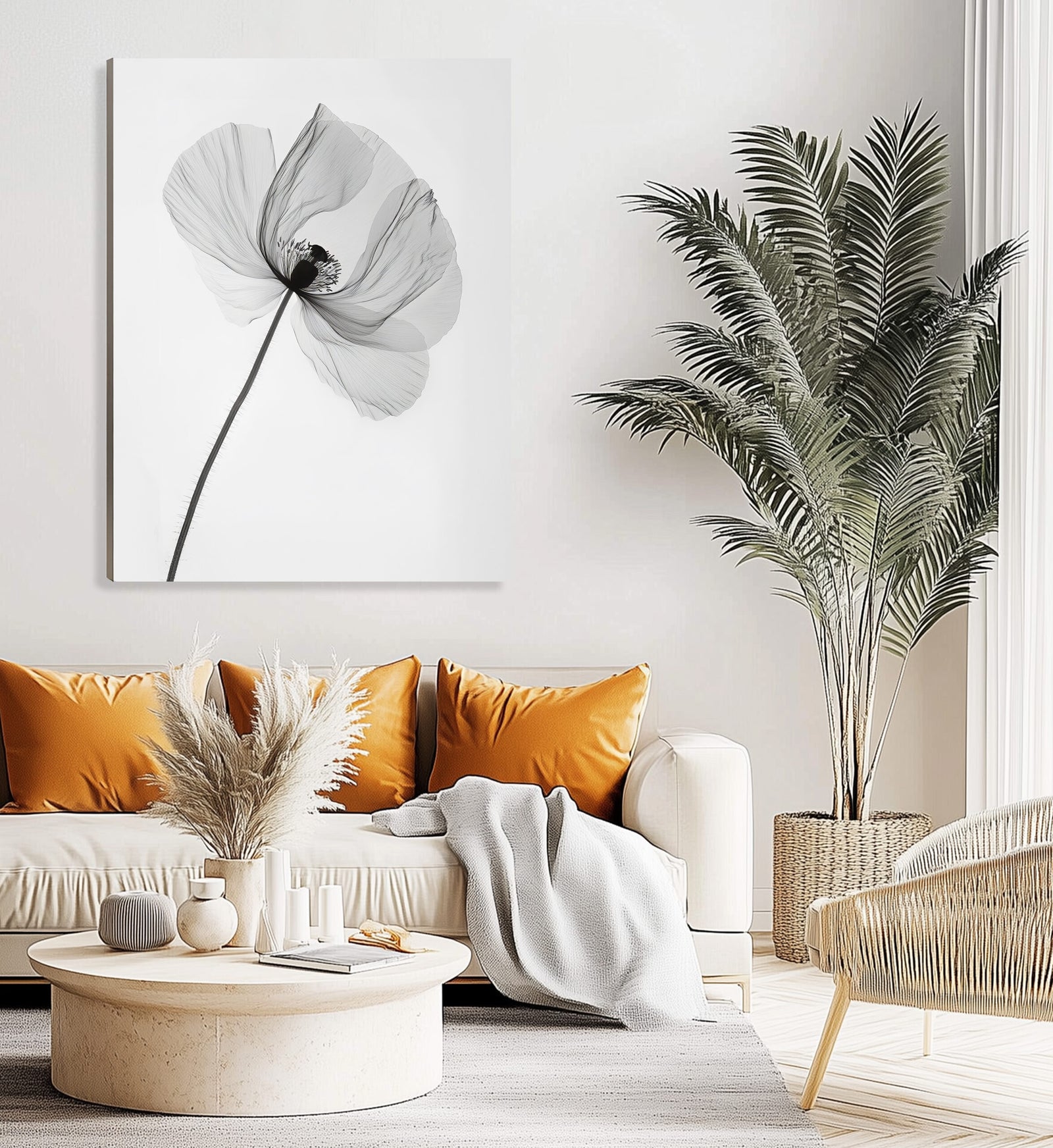Black And White Poppy Minimalist Wall Art