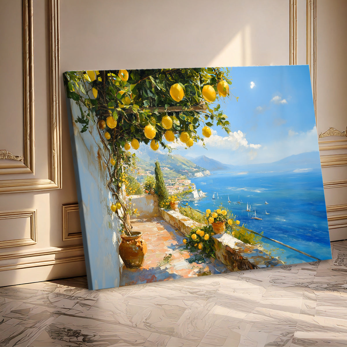 Mediterranean Lemon Terrace Oil Painting Canvas Wall Art