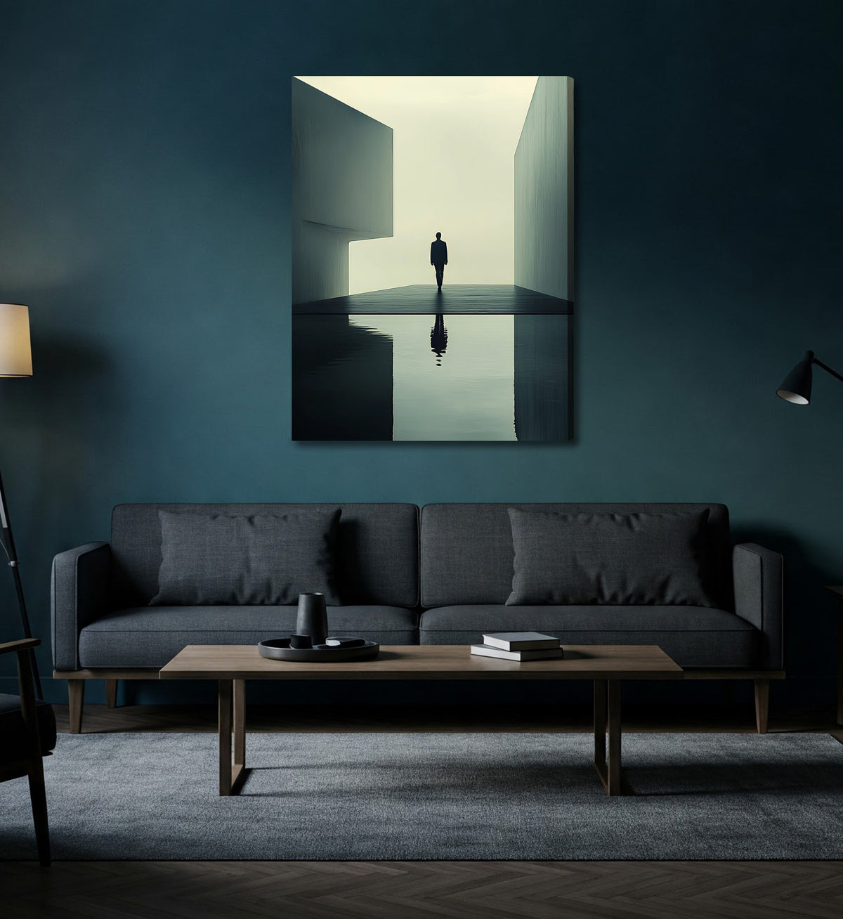 Minimalist Surreal Figure Between Walls – Abstract Canvas Wall Art