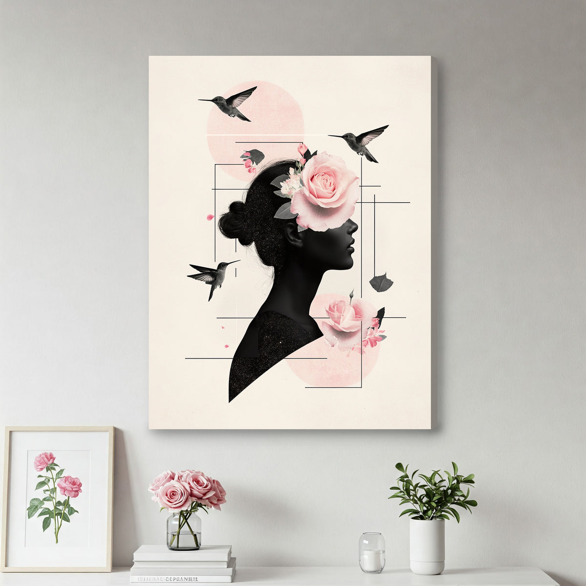 Crimson Rose Muse - Elegant Minimalist Canvas Wall Art