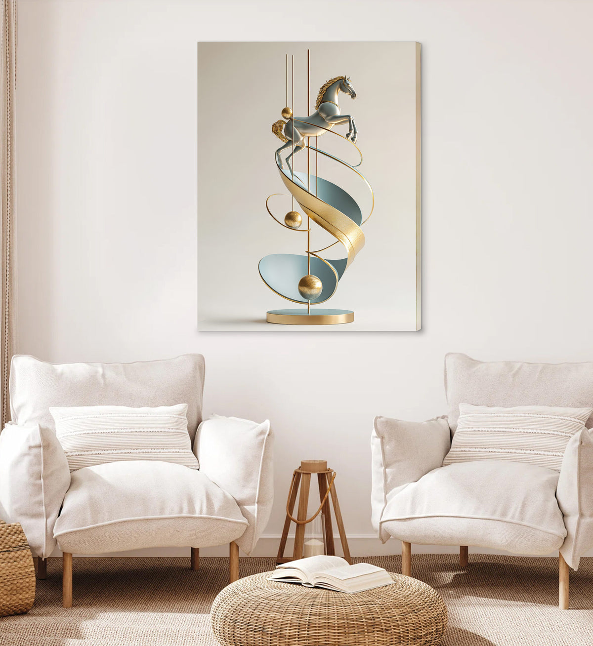 Elegant Horse Sculpture Abstract Canvas Wall Art