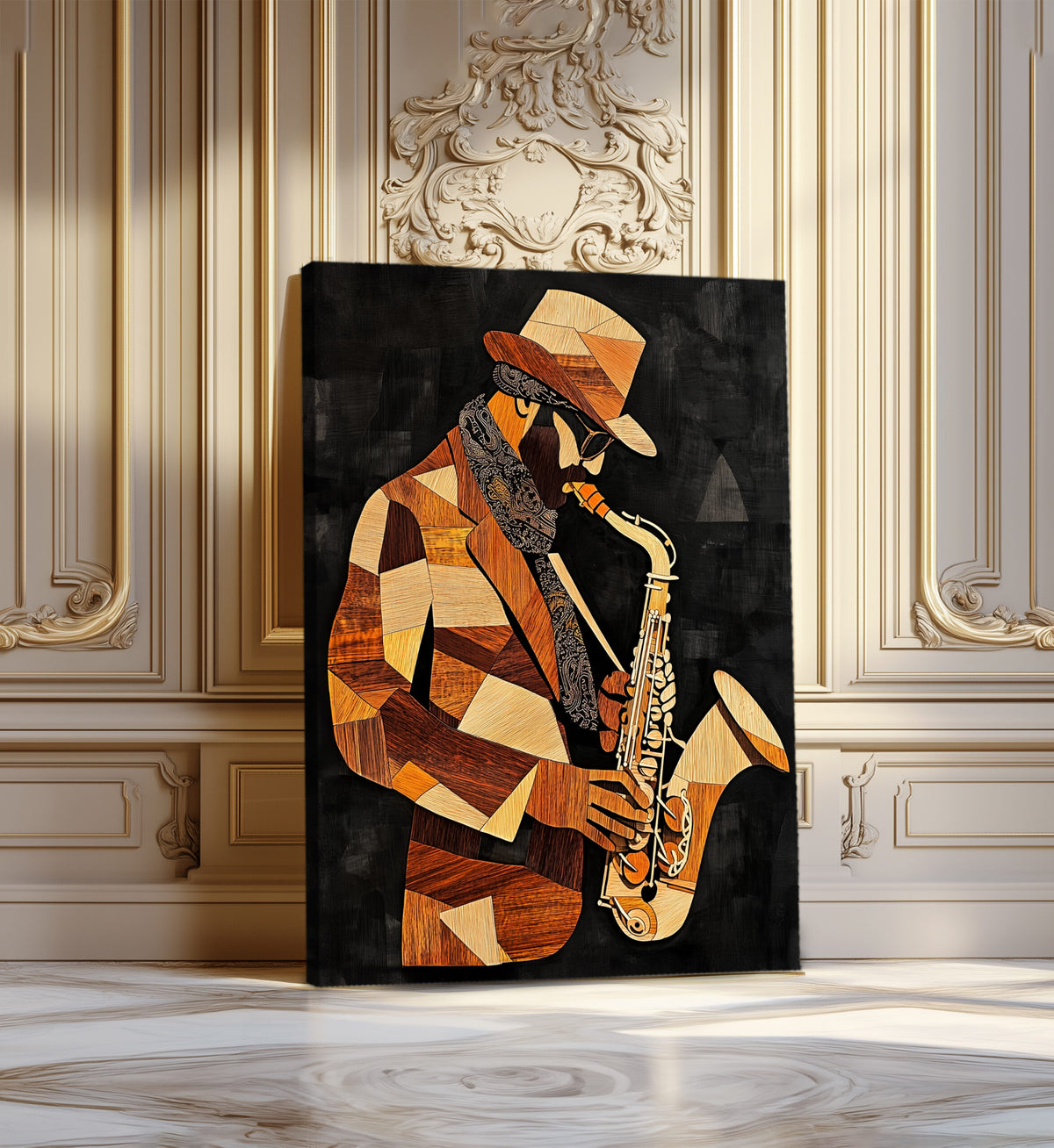 Boho Minimalist Jazz Saxophone Canvas Wall Art