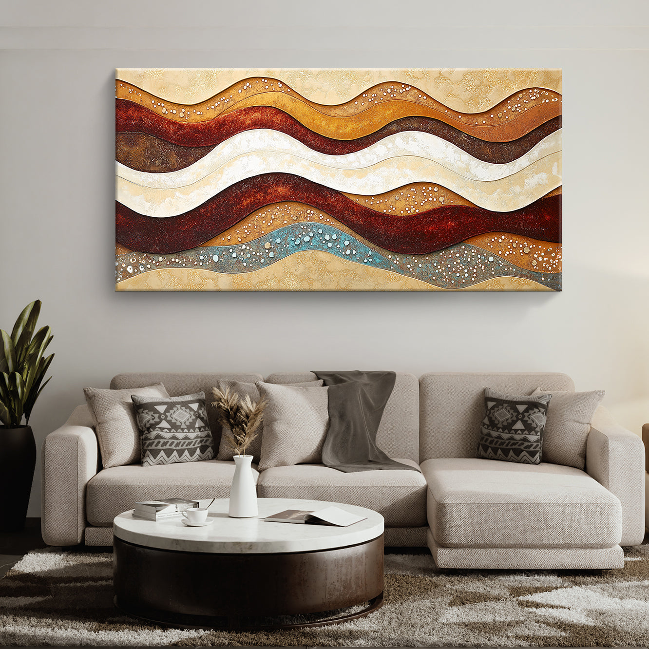 Rustic Wave Contemporary Abstract Canvas Wall Art for Living Room