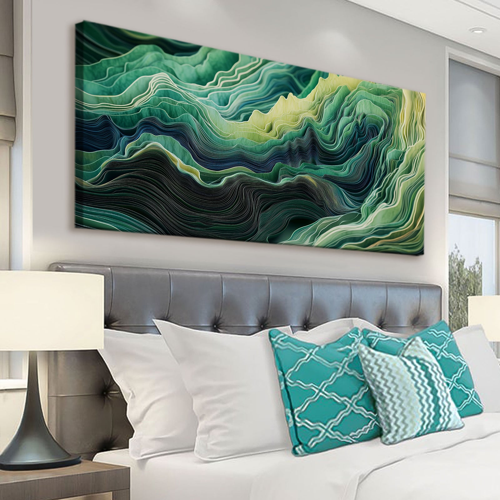 Emerald Tides Contemporary Abstract Canvas Wall Art for Living Room