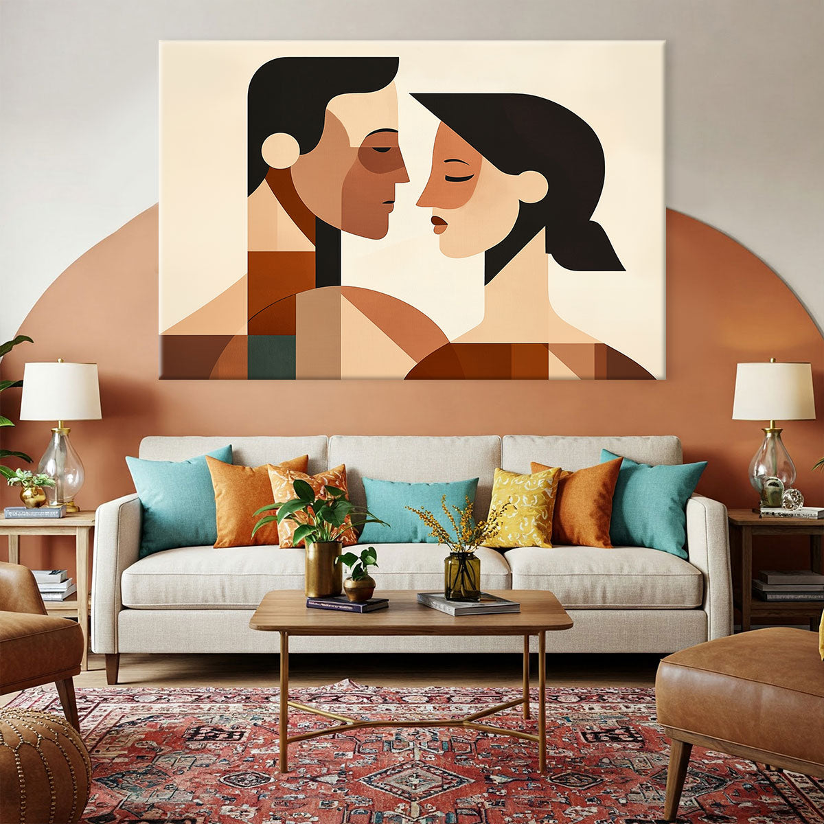 Couple Portrait Canvas Geometric Art Wall