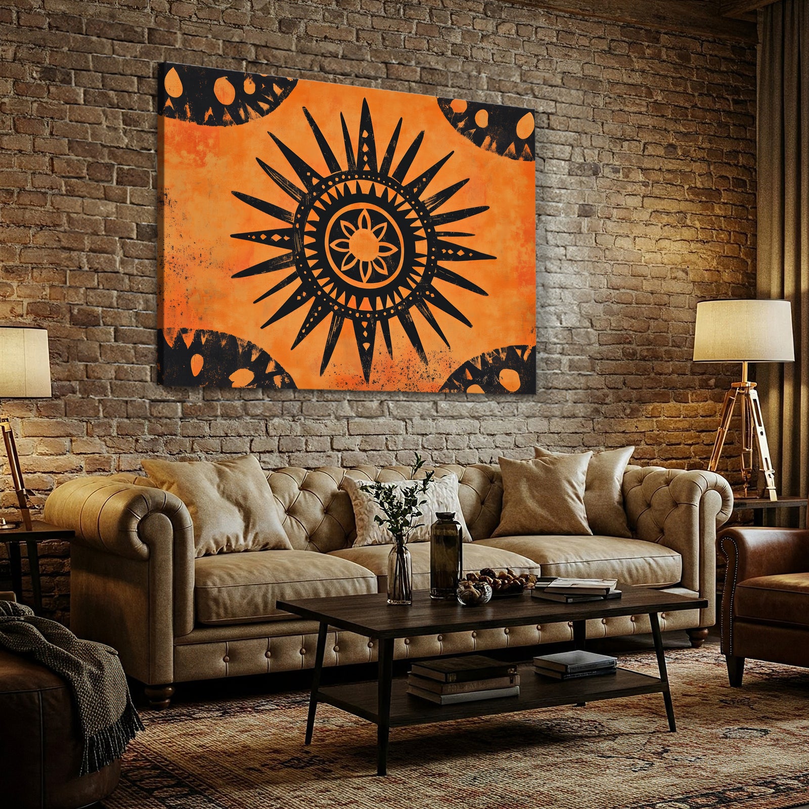 Tribal Sun Rustic Boho Wall Art Print – Terracotta Concentric Design