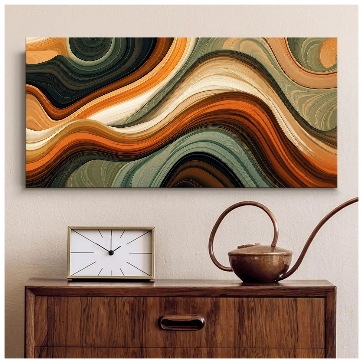 Wavy Earth-Toned Abstract Boho Canvas Wall Art Decor