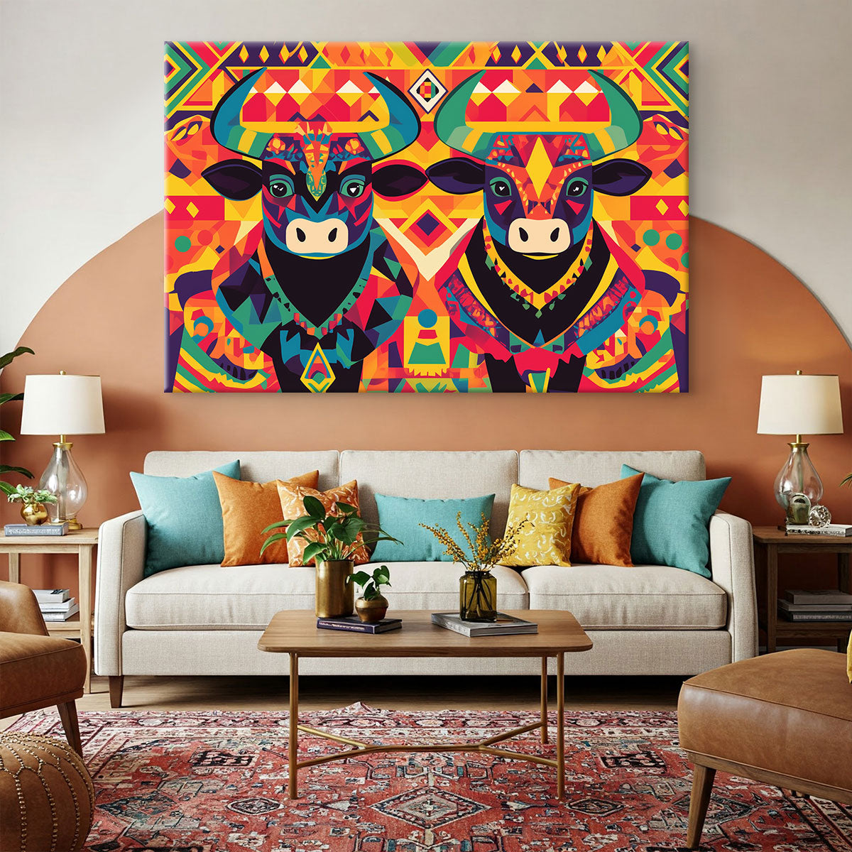 Geometric Art Tribal Bovine Canvas Print