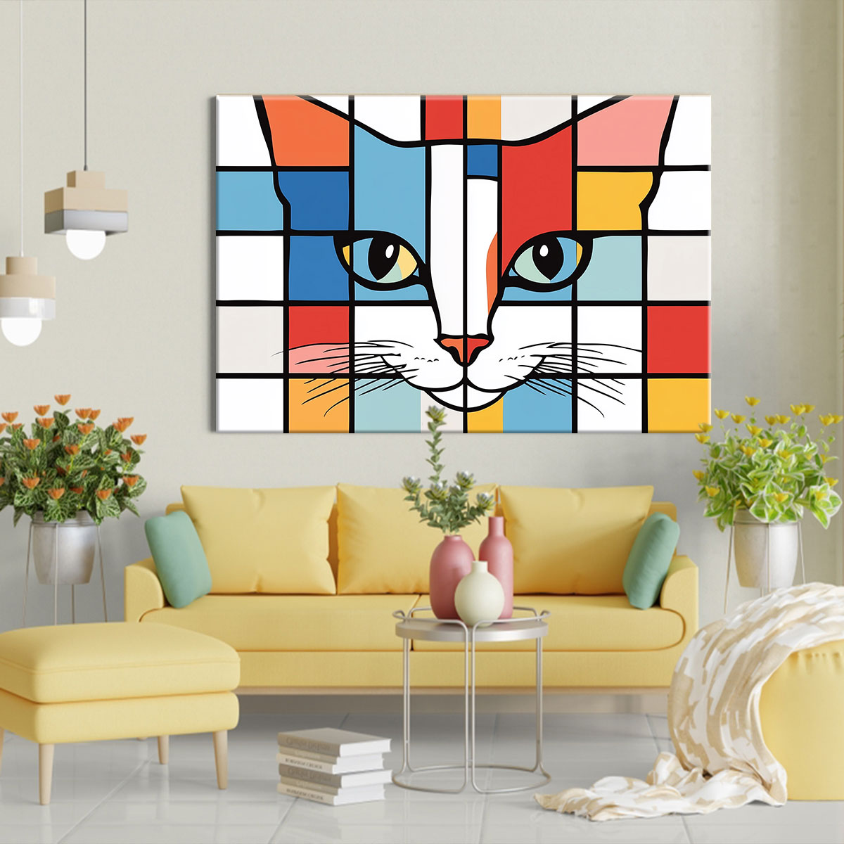 De Stijl Cat Portrait Geometric Art Canvas