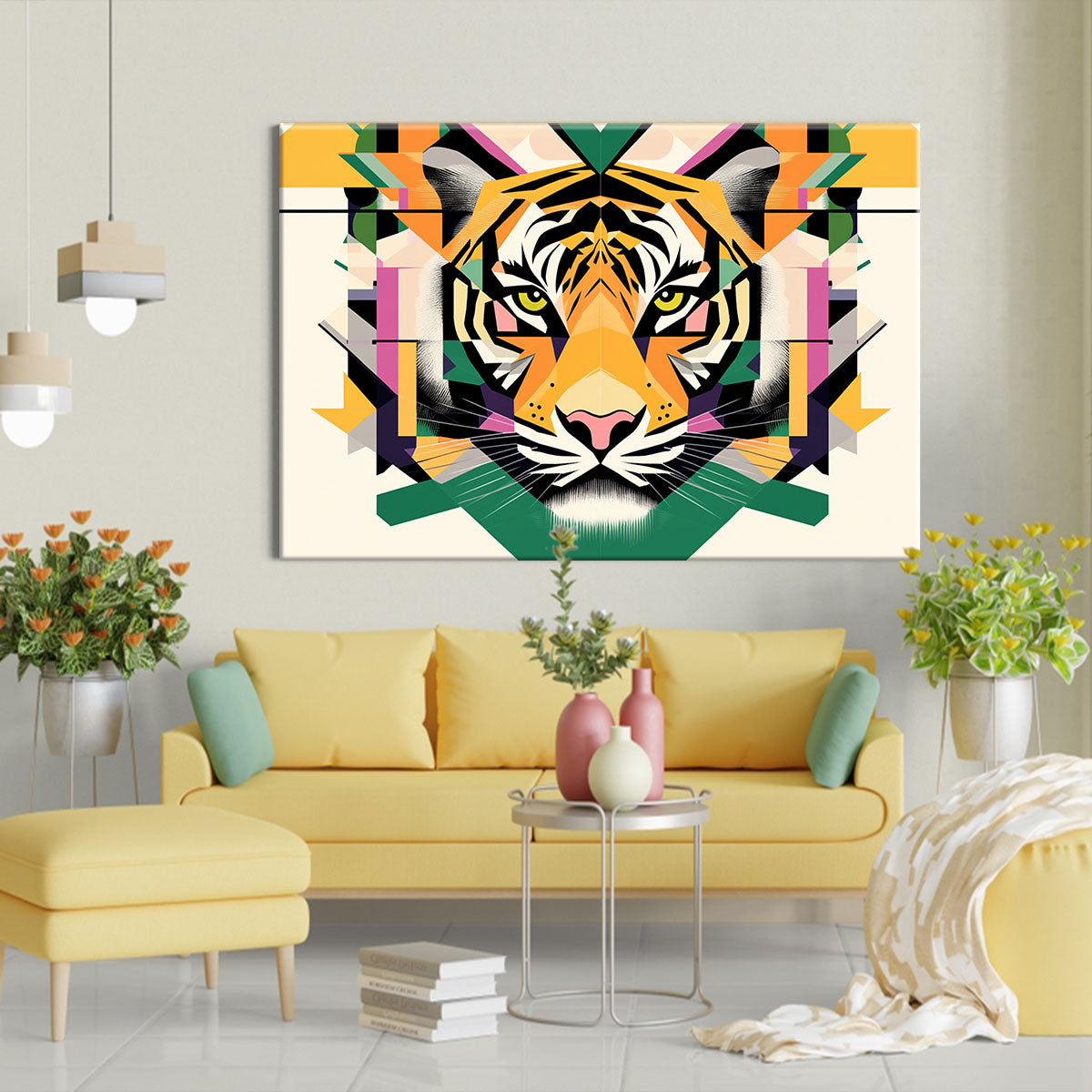 Vibrant Geometric Tiger Head Art Print