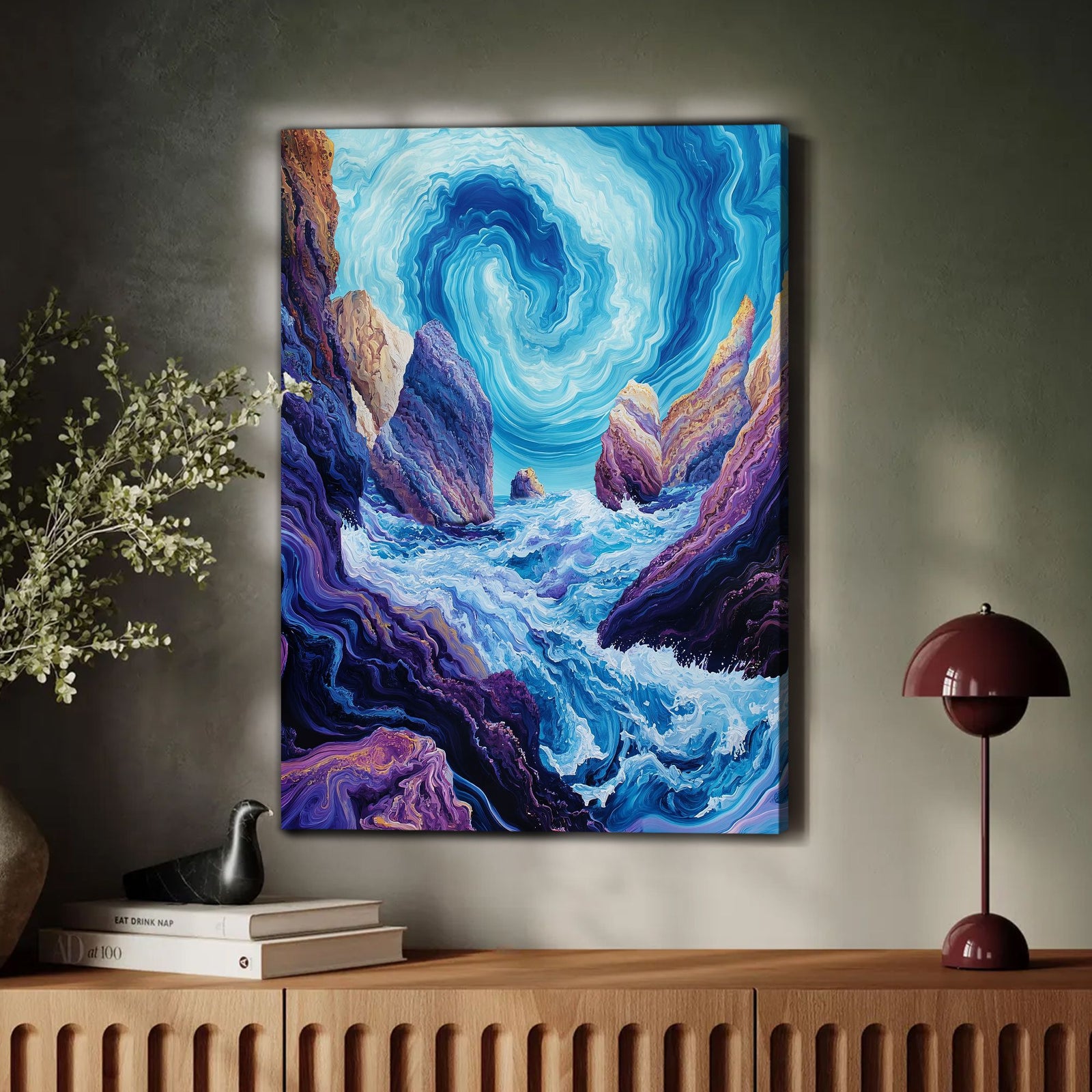 Ocean Whirl Landscape Abstract Canvas Wall Art for Living Room