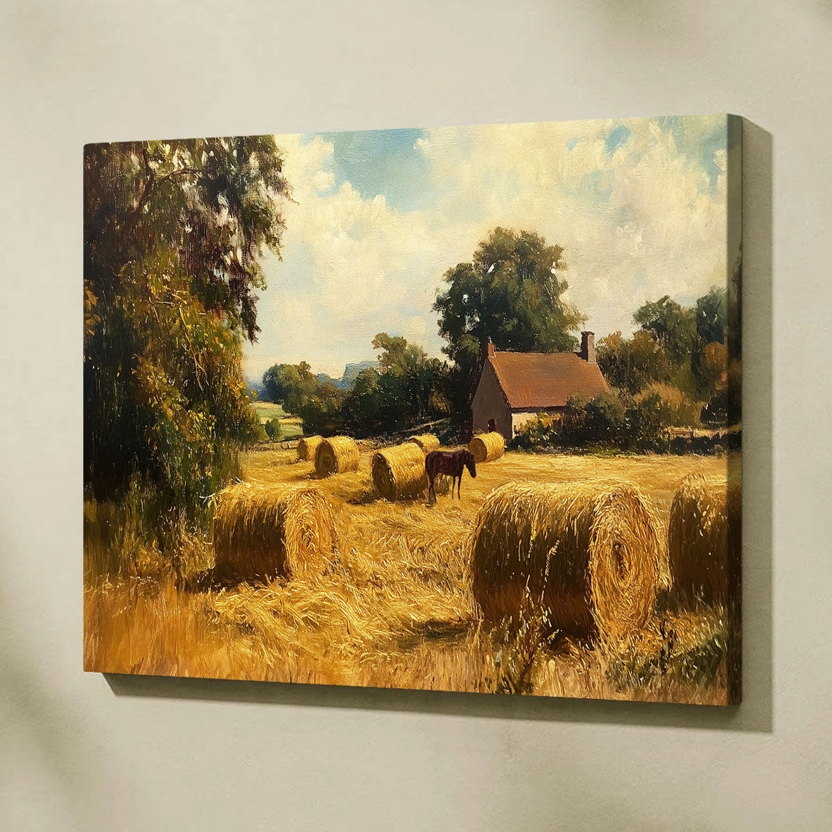 Golden Harvest – Rustic Farmhouse Landscape Abstract Canvas Wall Art