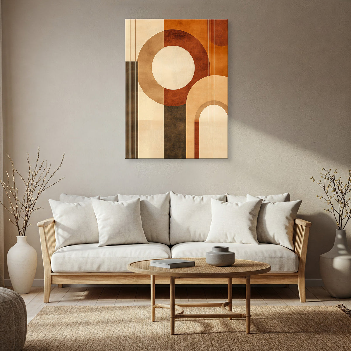 Beige Brown Minimal Shapes Canvas Wall Art for Neutral Decor