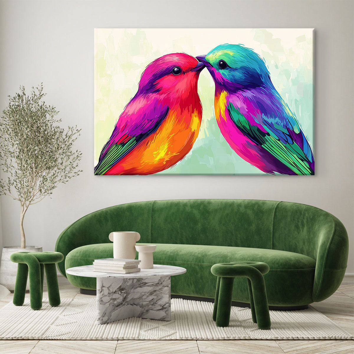 Rainbow Feathered Duo Pop Art Birds Canvas
