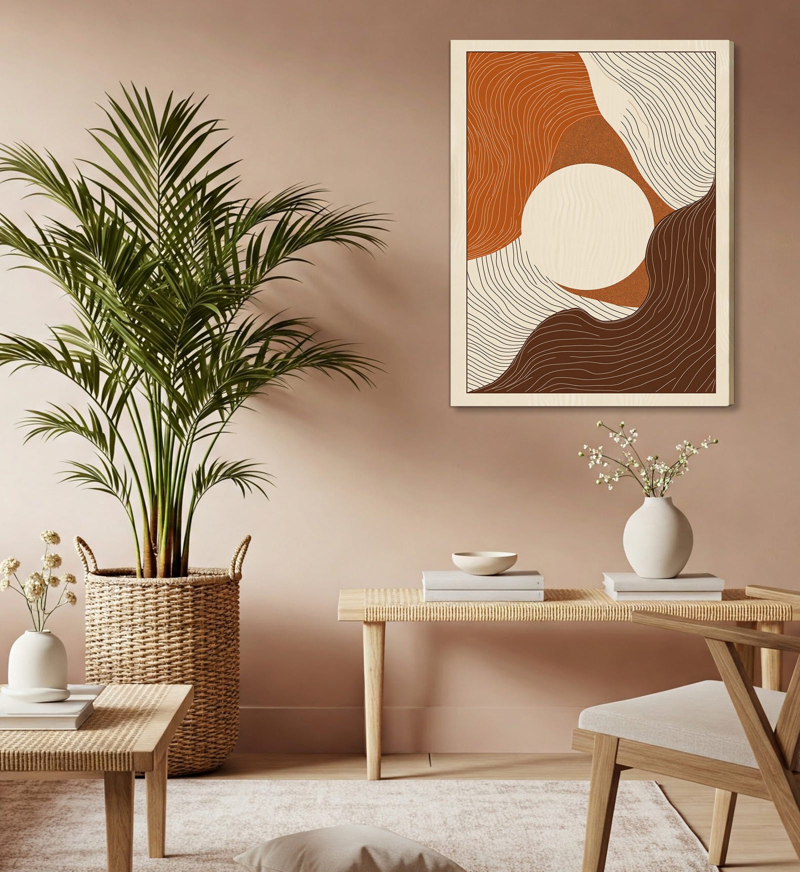 Brown Cream Abstract Pattern Boho Canvas for Cozy Neutral Rooms