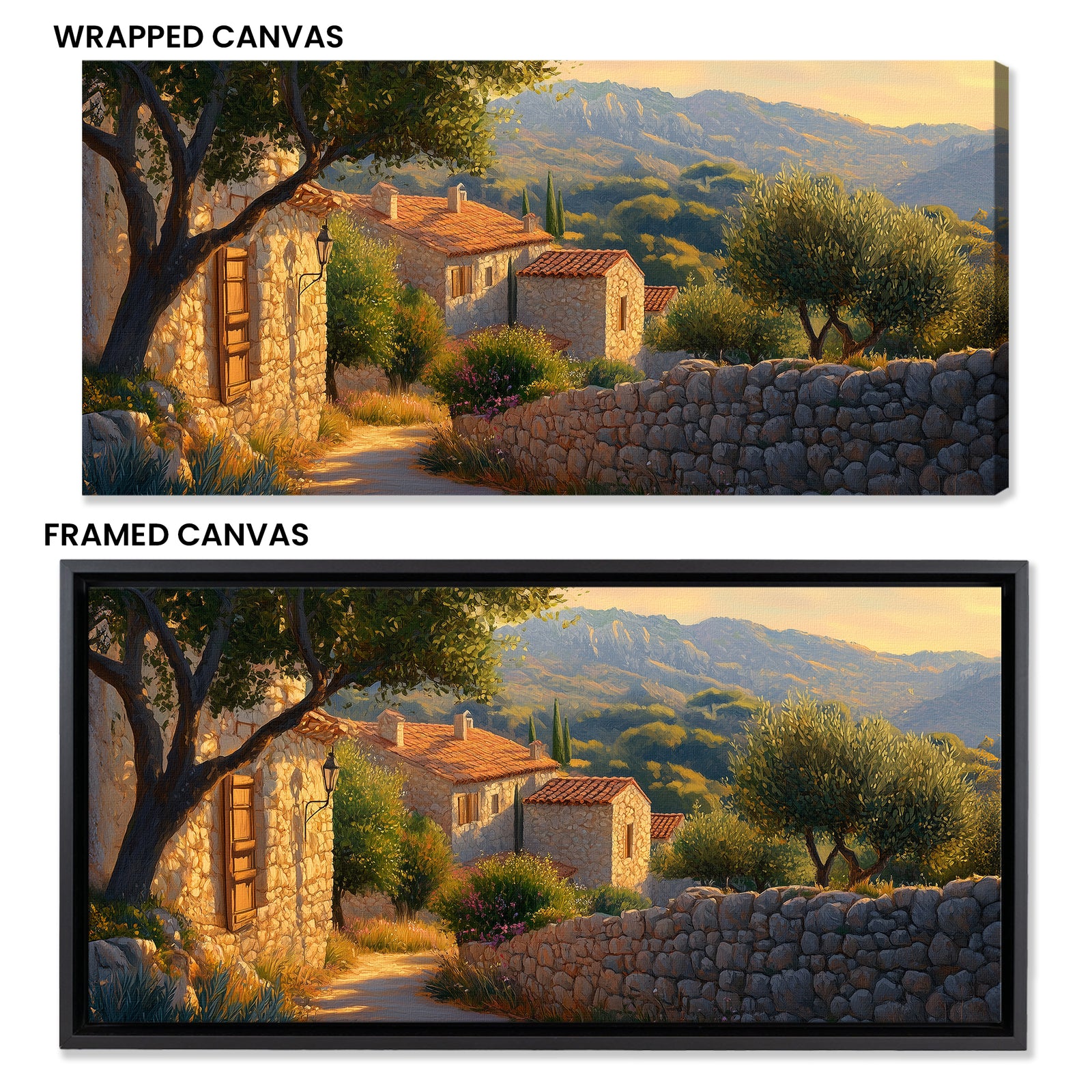 Mediterranean Village Scene with Stone Walls Canvas Art