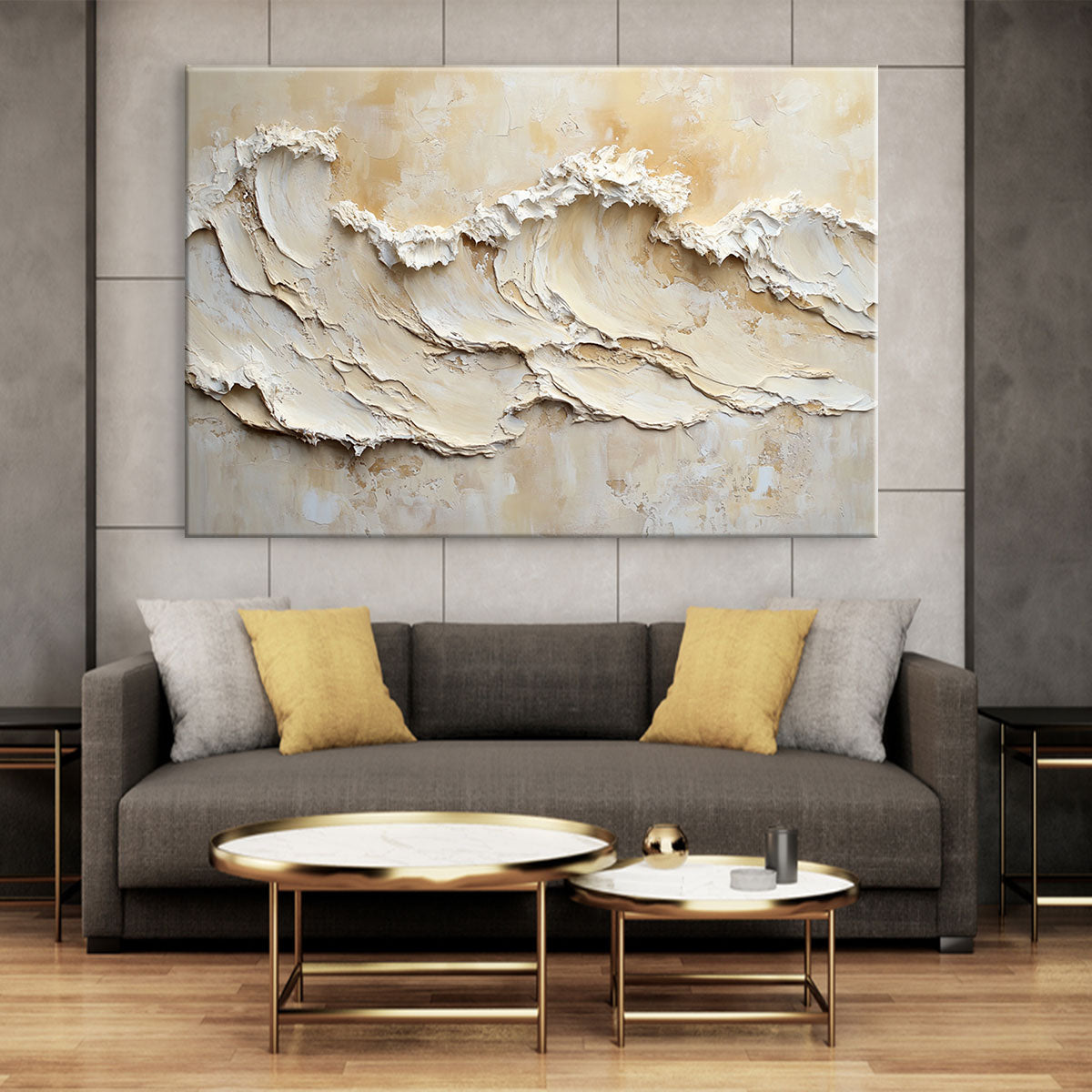 Textured Ocean Wave Canvas Beige Wall Art