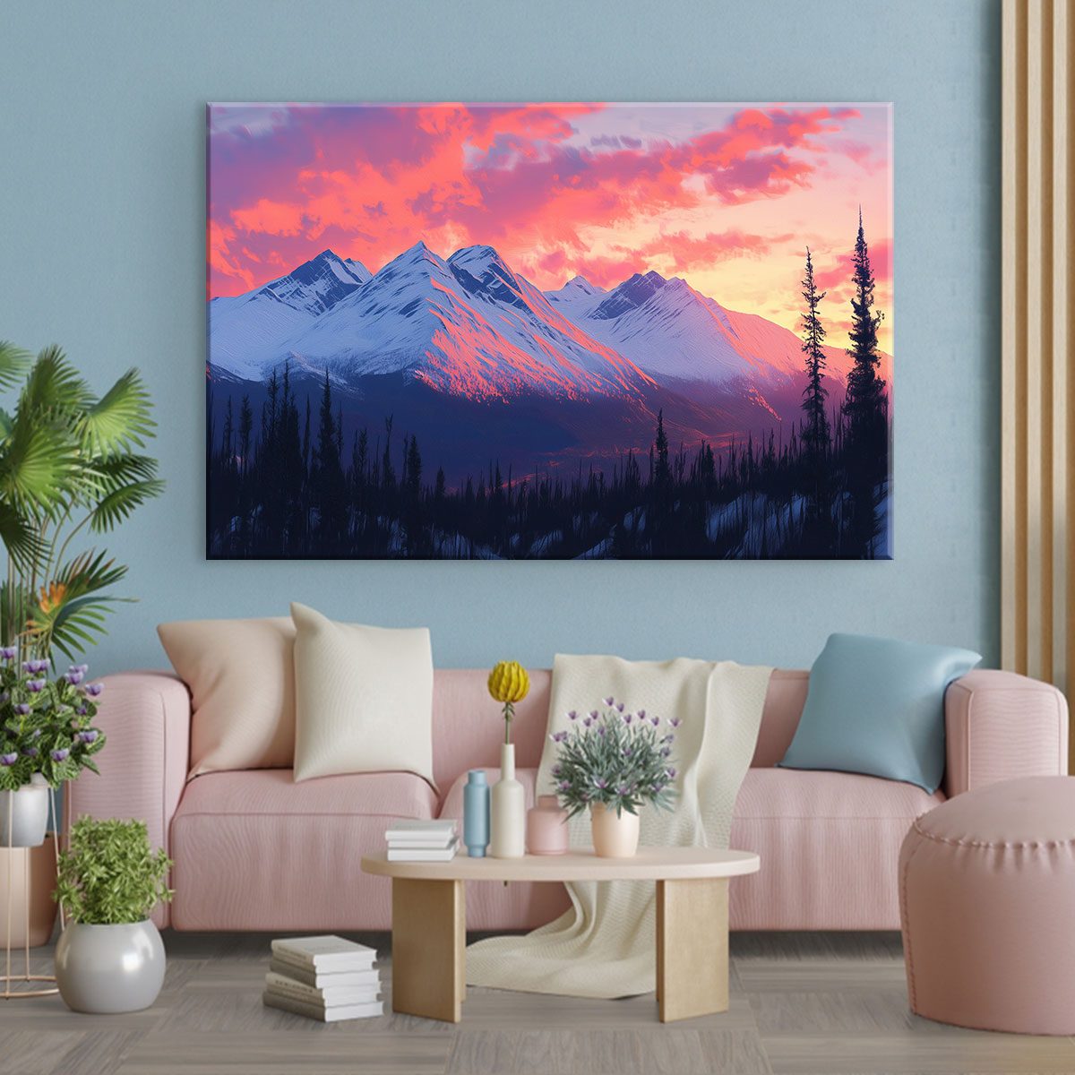 Mountain Wall Art Peaks Pink Sky Nature Artwork