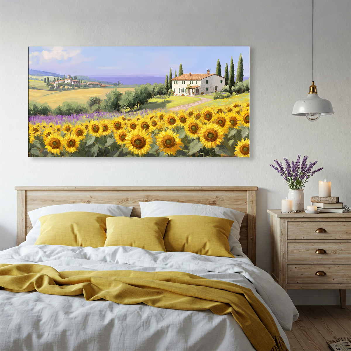 Sunflower Field in Tuscany Vintage Oil Print Canvas Wall Art