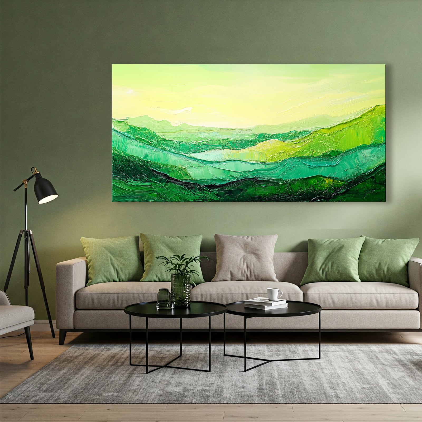 Green Abstract Landscape Canvas in Boho Earthy Tones
