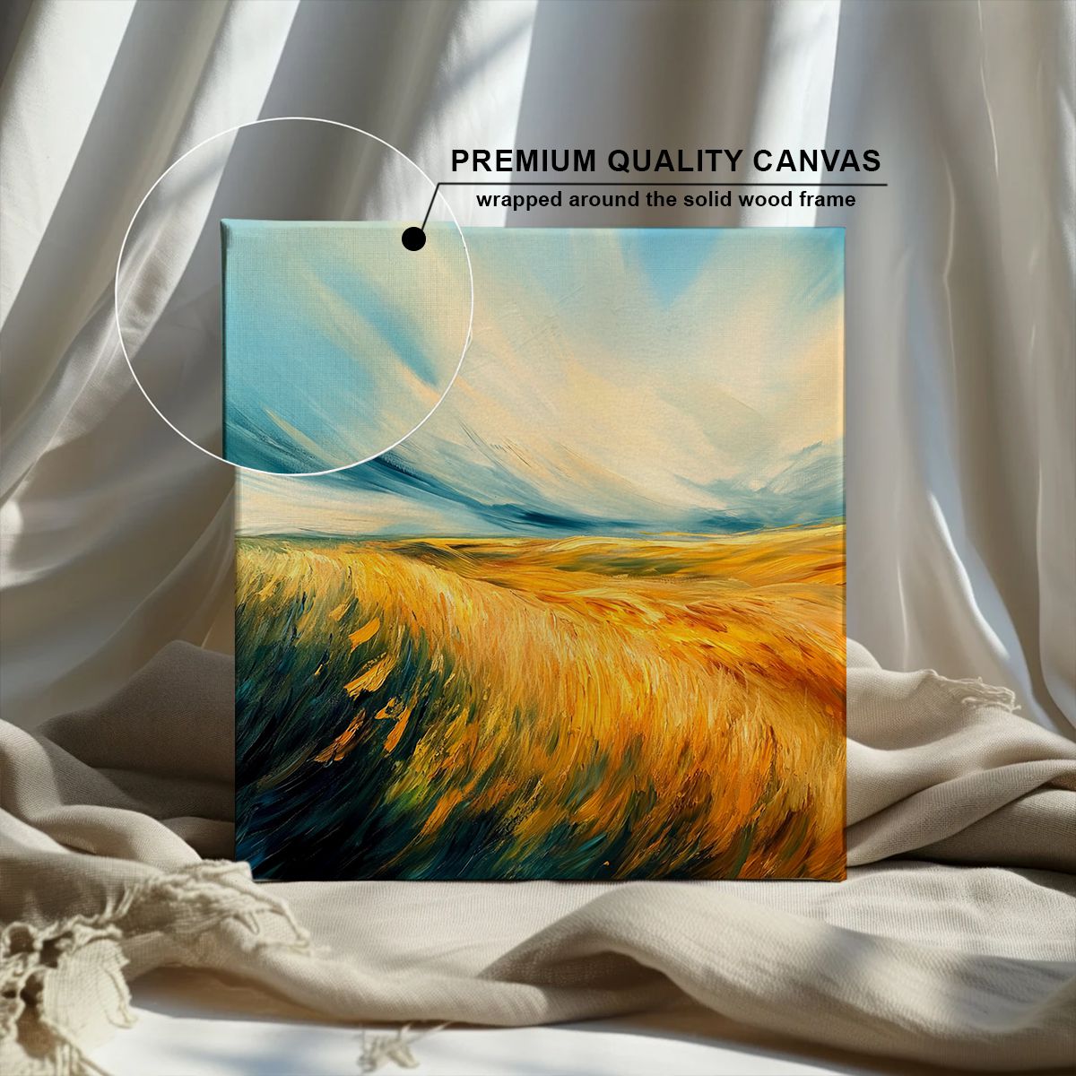 Golden Fields Landscape Abstract Canvas Wall Art for Living Room