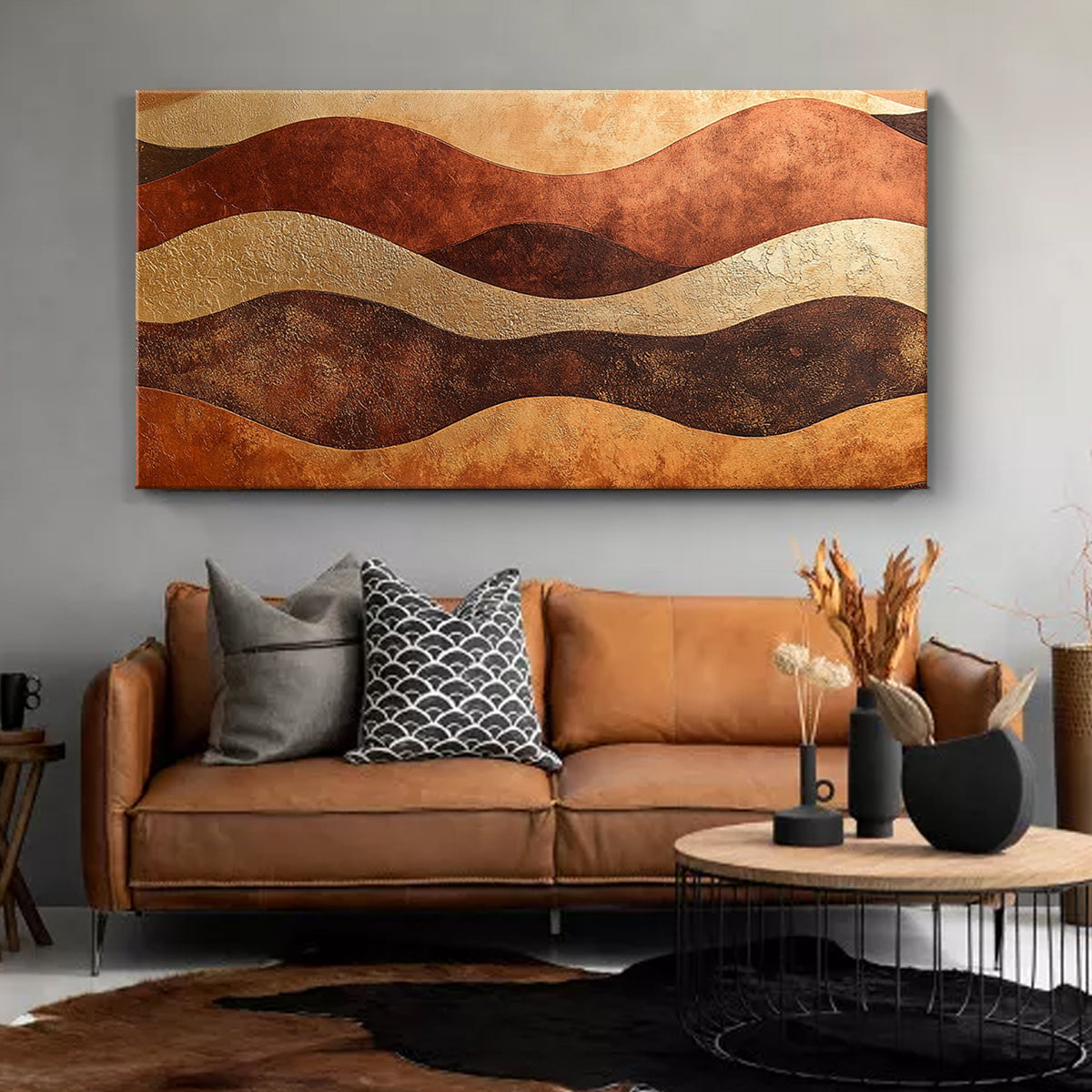 Earthy Waves Textured Geometric Abstract Canvas Wall Art