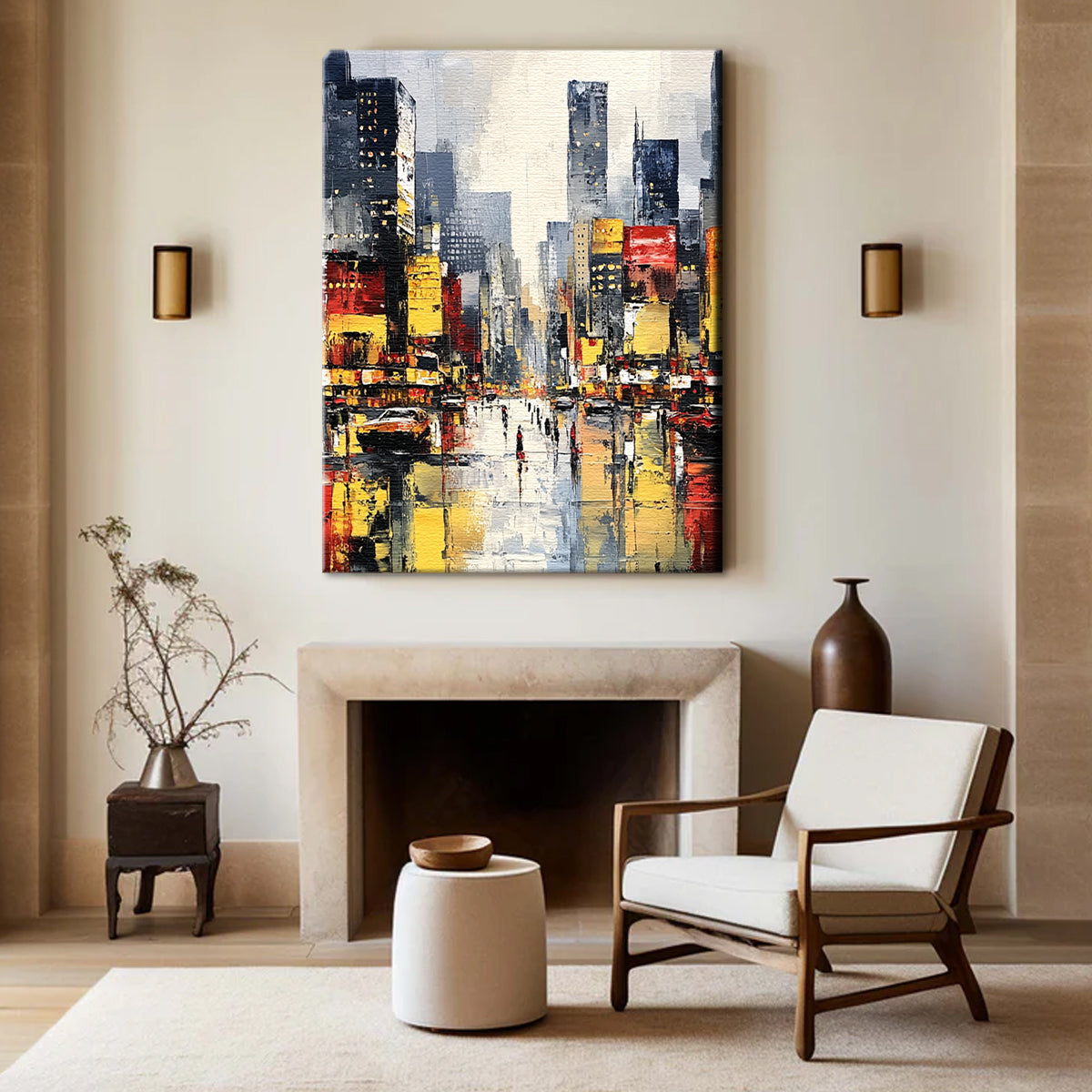 City Lights Contemporary Cityscape Abstract Canvas Wall Art