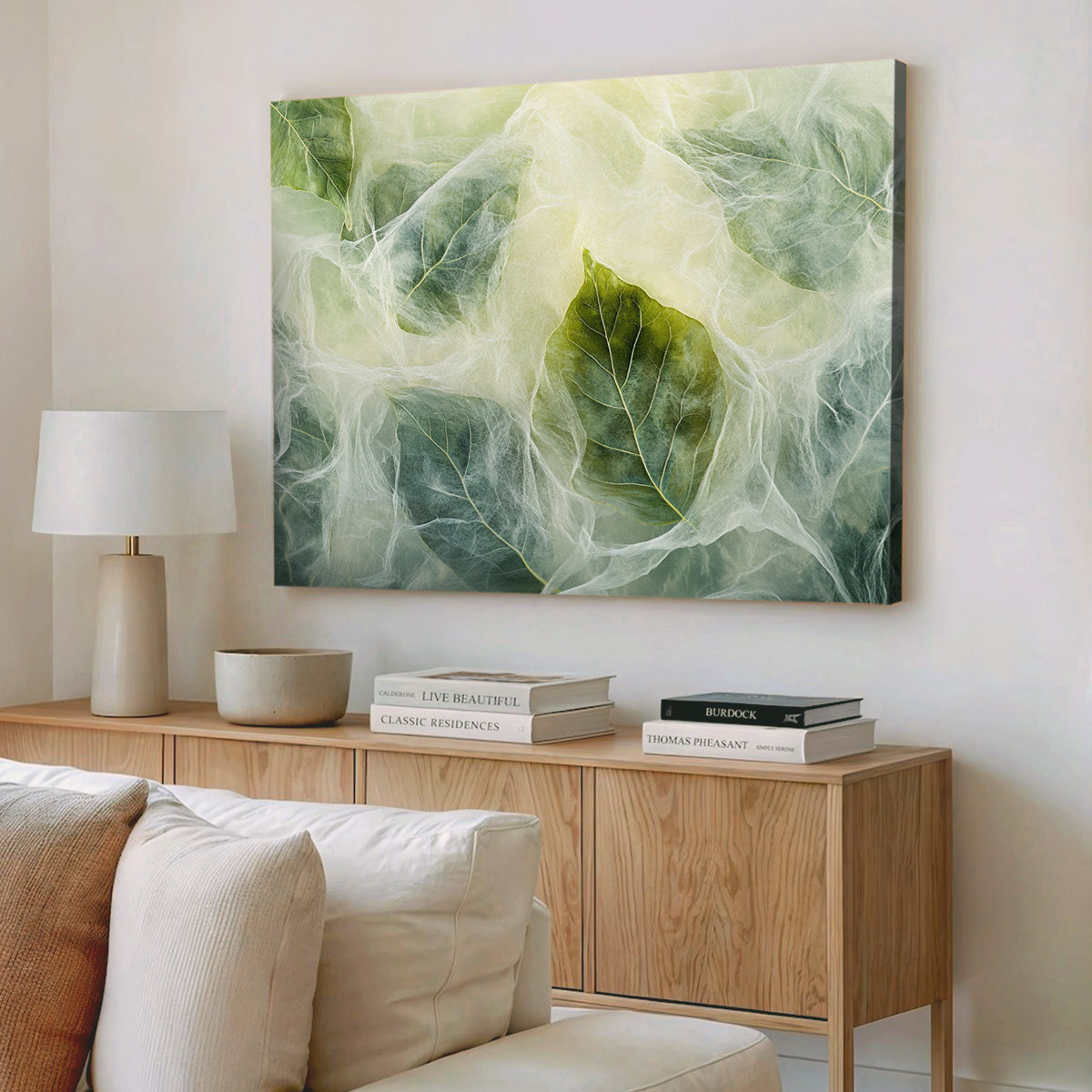 Ethereal Leaves Nature Abstract Canvas Wall Art for Living Room