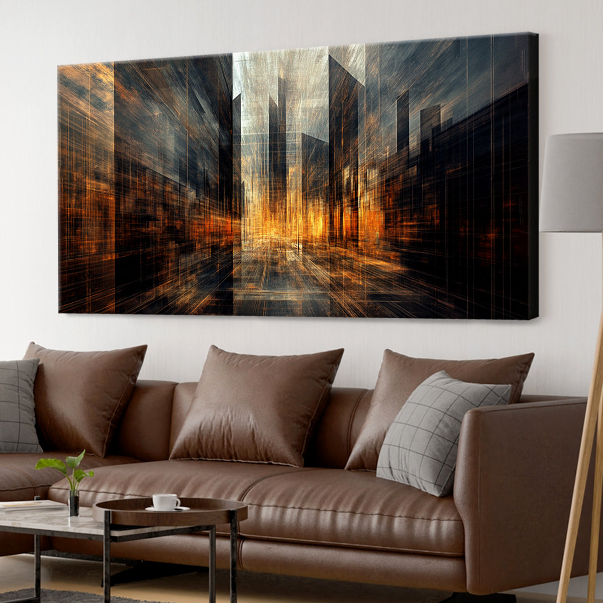 Radiant Cityscape Abstract Canvas Wall Art for Living Room