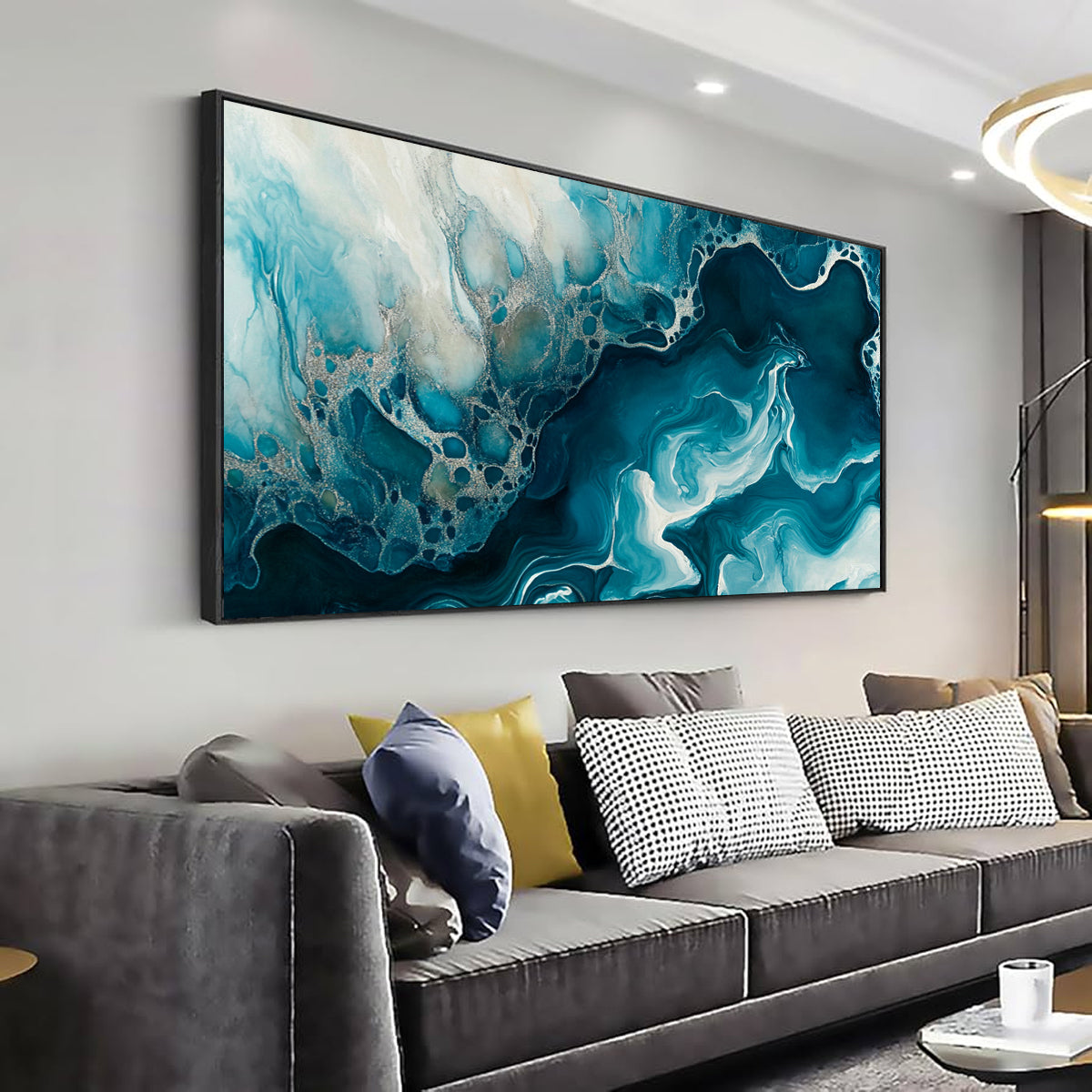 Aqua Dreams Fluid Art Abstract Canvas Wall Art